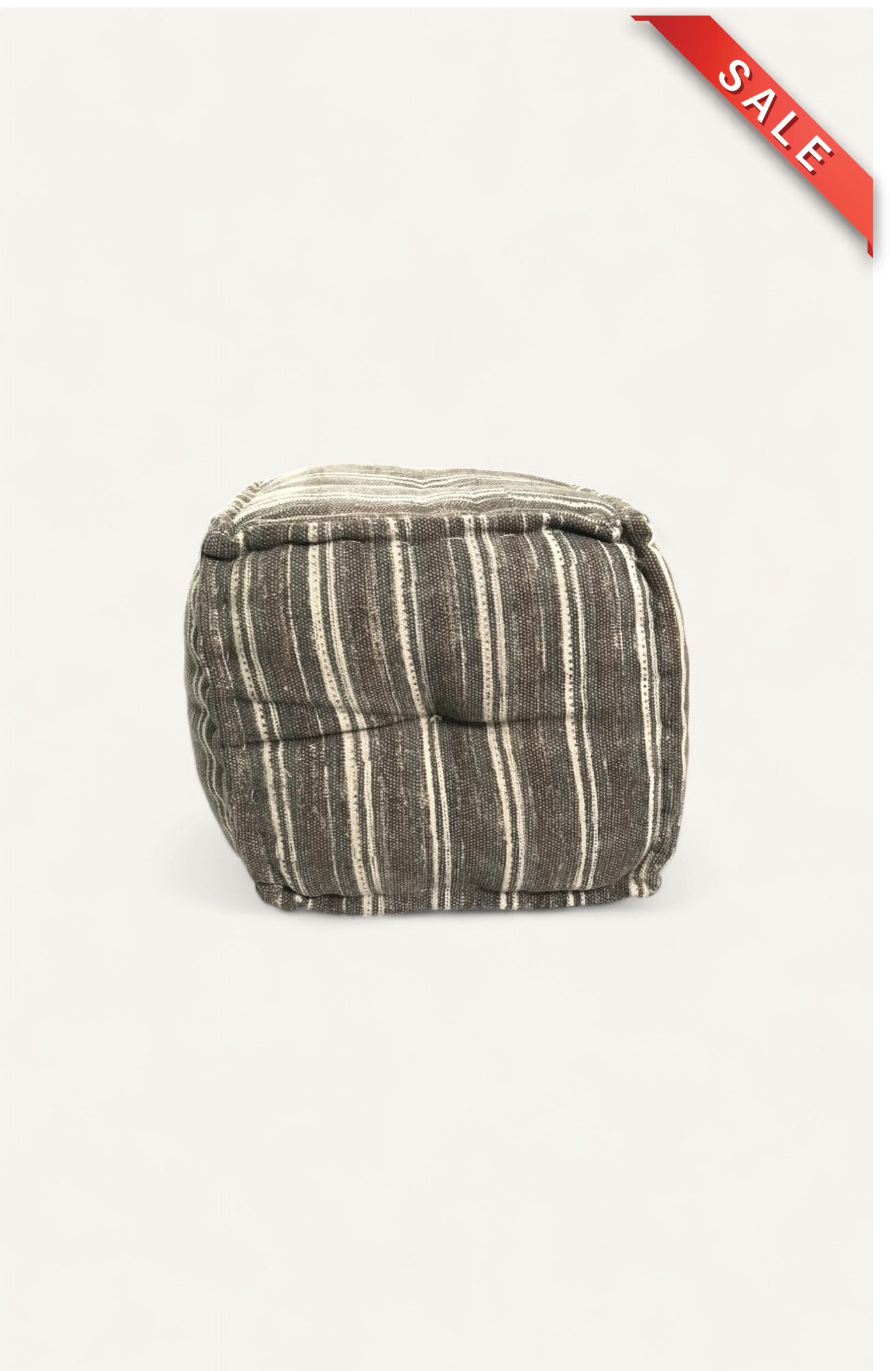 Handwoven Dhurrie Pouf Seat in Brown and White