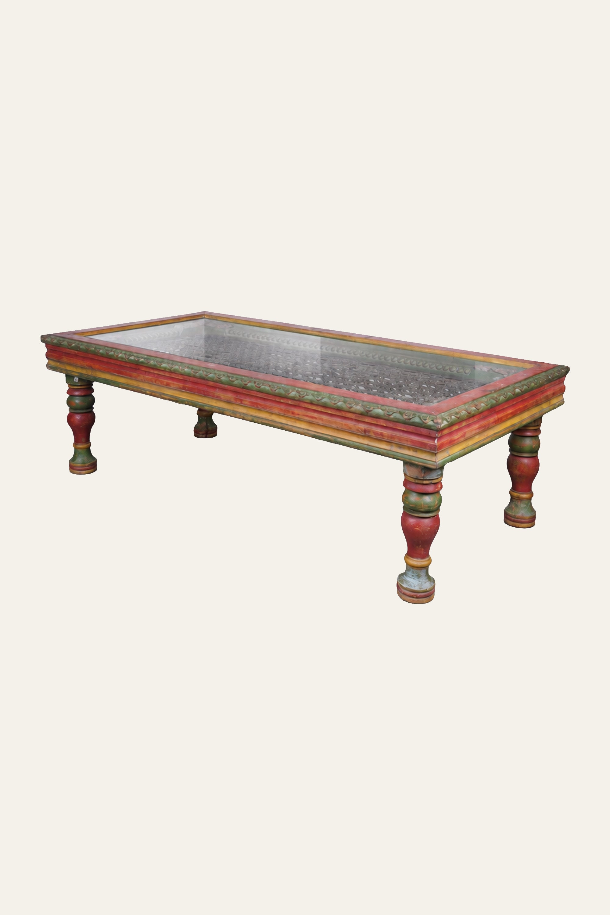 Shekhawati Style Multicolour Coffee Table with Metal Mesh Top