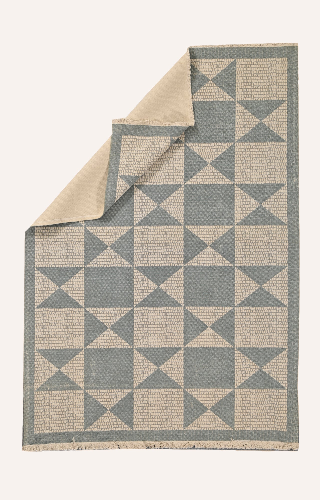 Handwoven Block Printed Argyle Geometric Area Rug