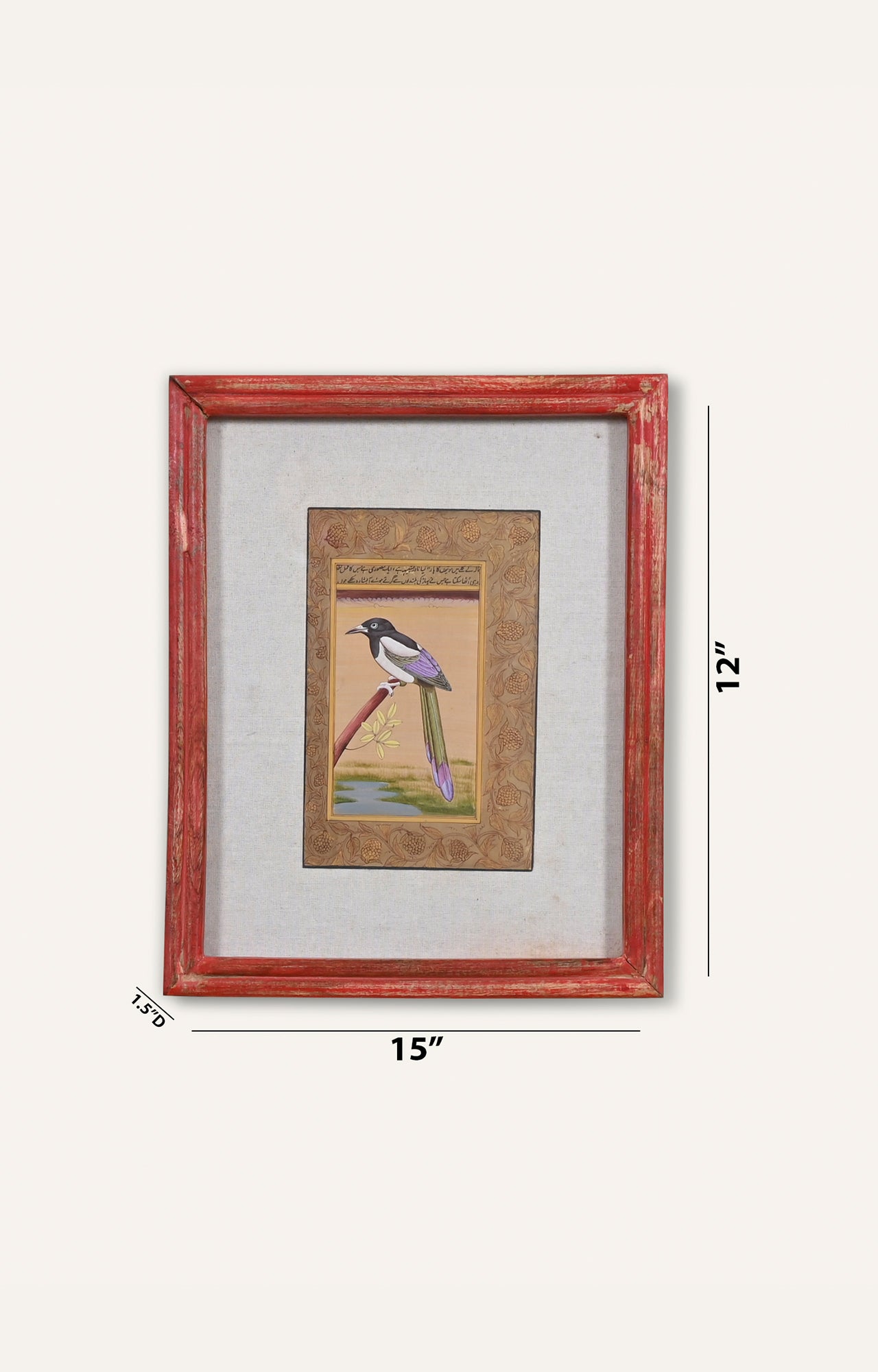 Handmade Indian Mughal Botanical Miniature Watercolor Bird Art Painting