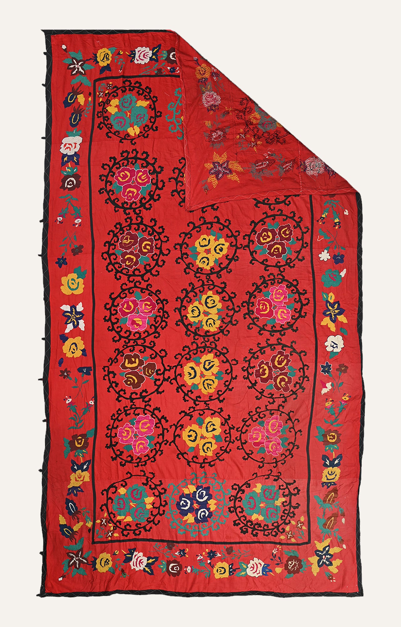 Vintage Textile Tapestry - Traditional Suzani Embroidery Wall Hanging