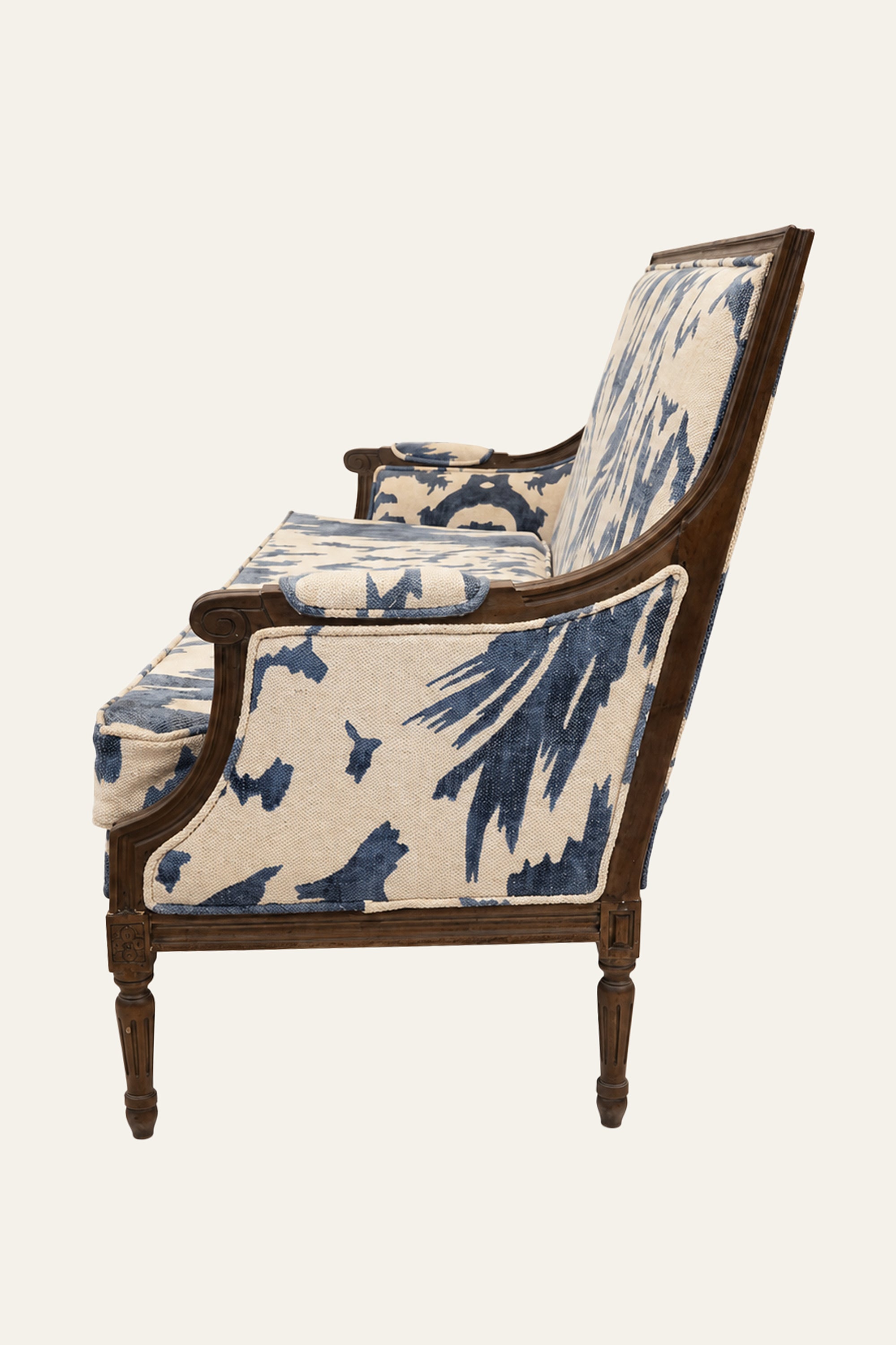 Indigo Upholstered Wooden Frame Sofa with Bird Motifs