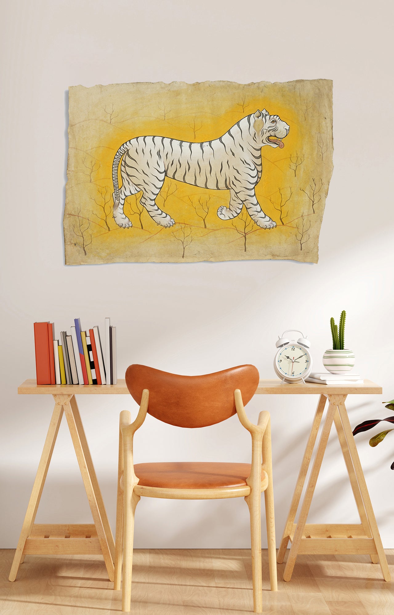 Indian White Tiger Wildlife Animal Watercolor Art