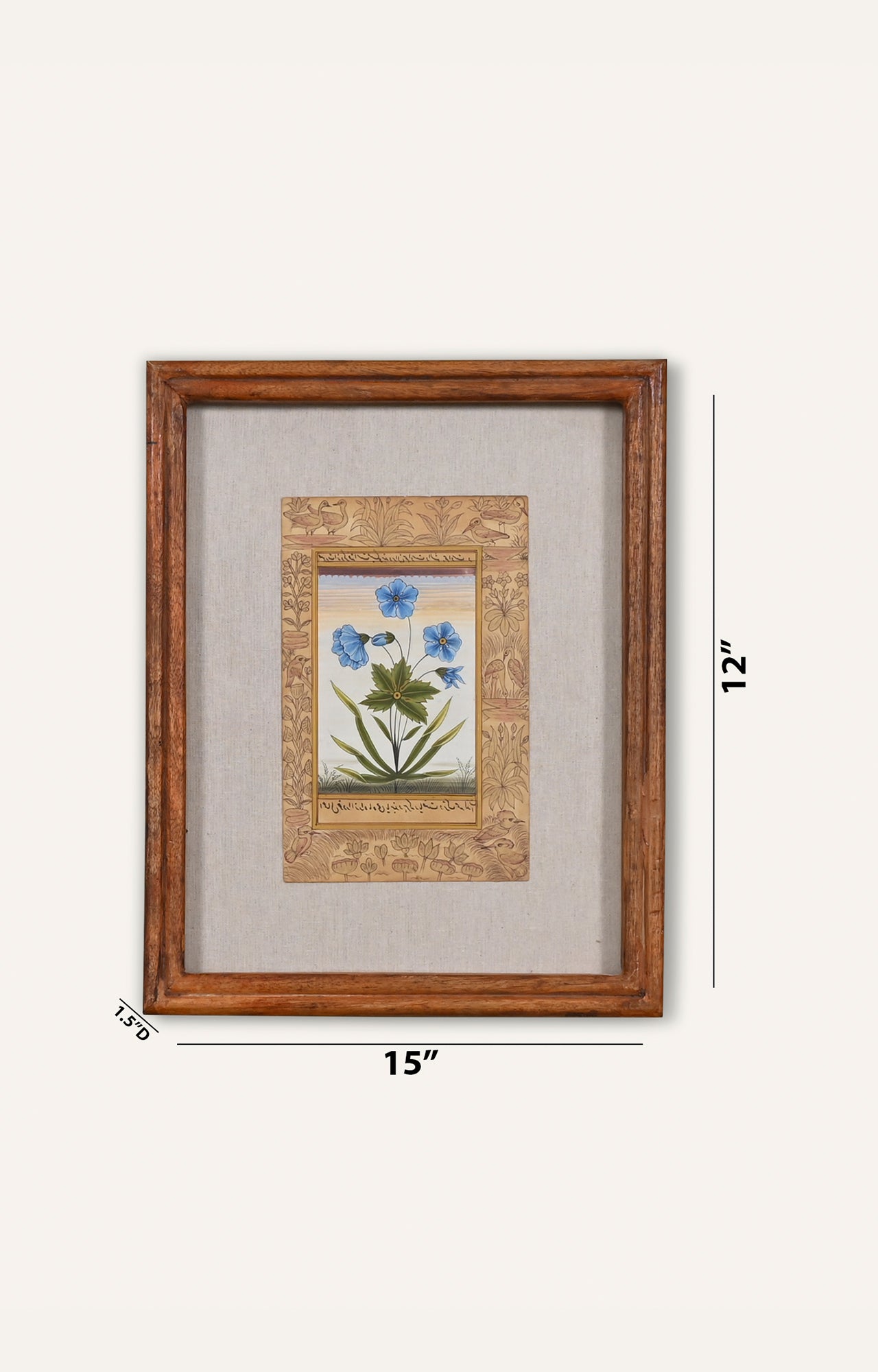 Indian Mughal Botanical Miniature Handmade Floral Watercolor Art Painting