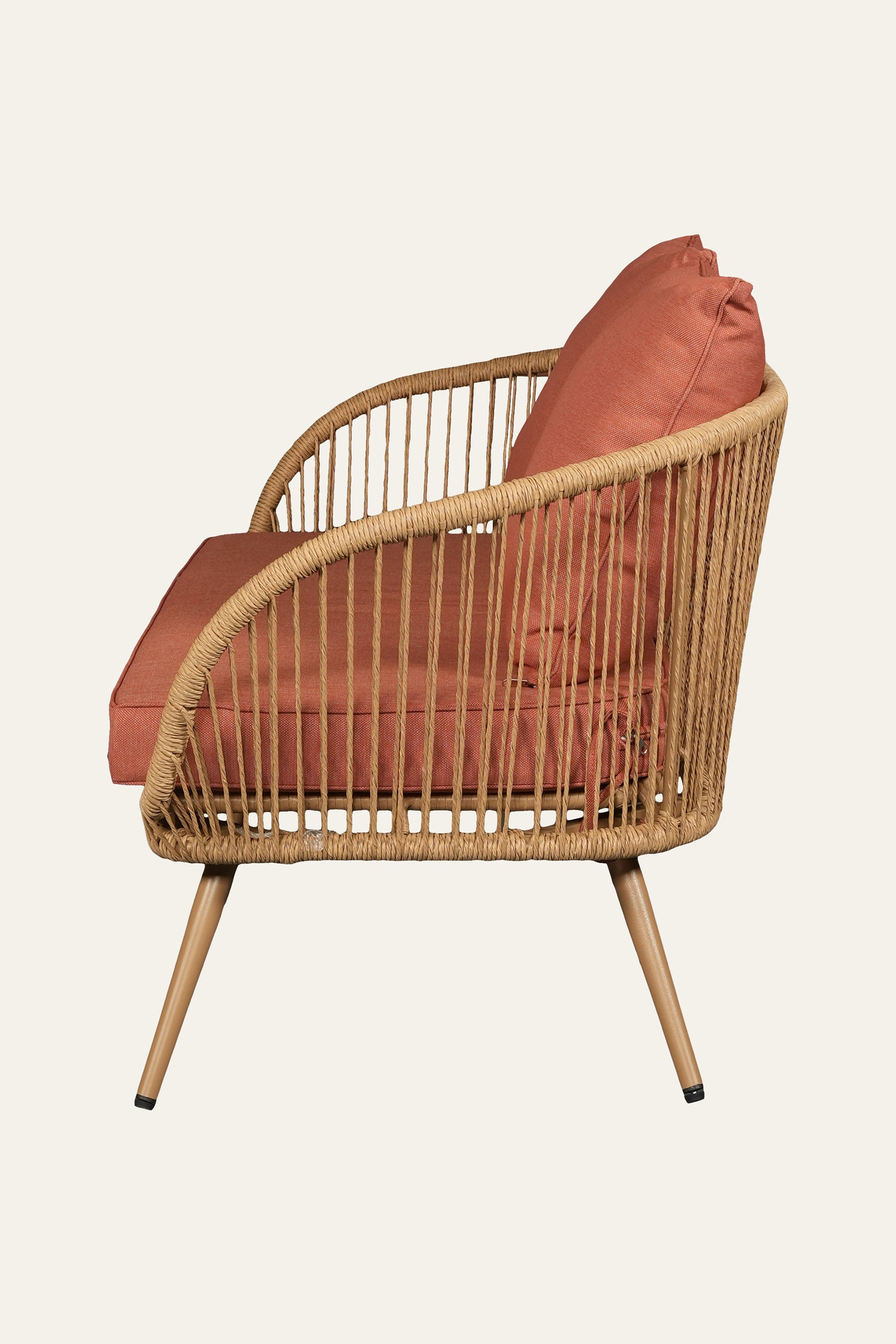 Woven Outdoor 2 Seater Sofa with Terracotta Cushions