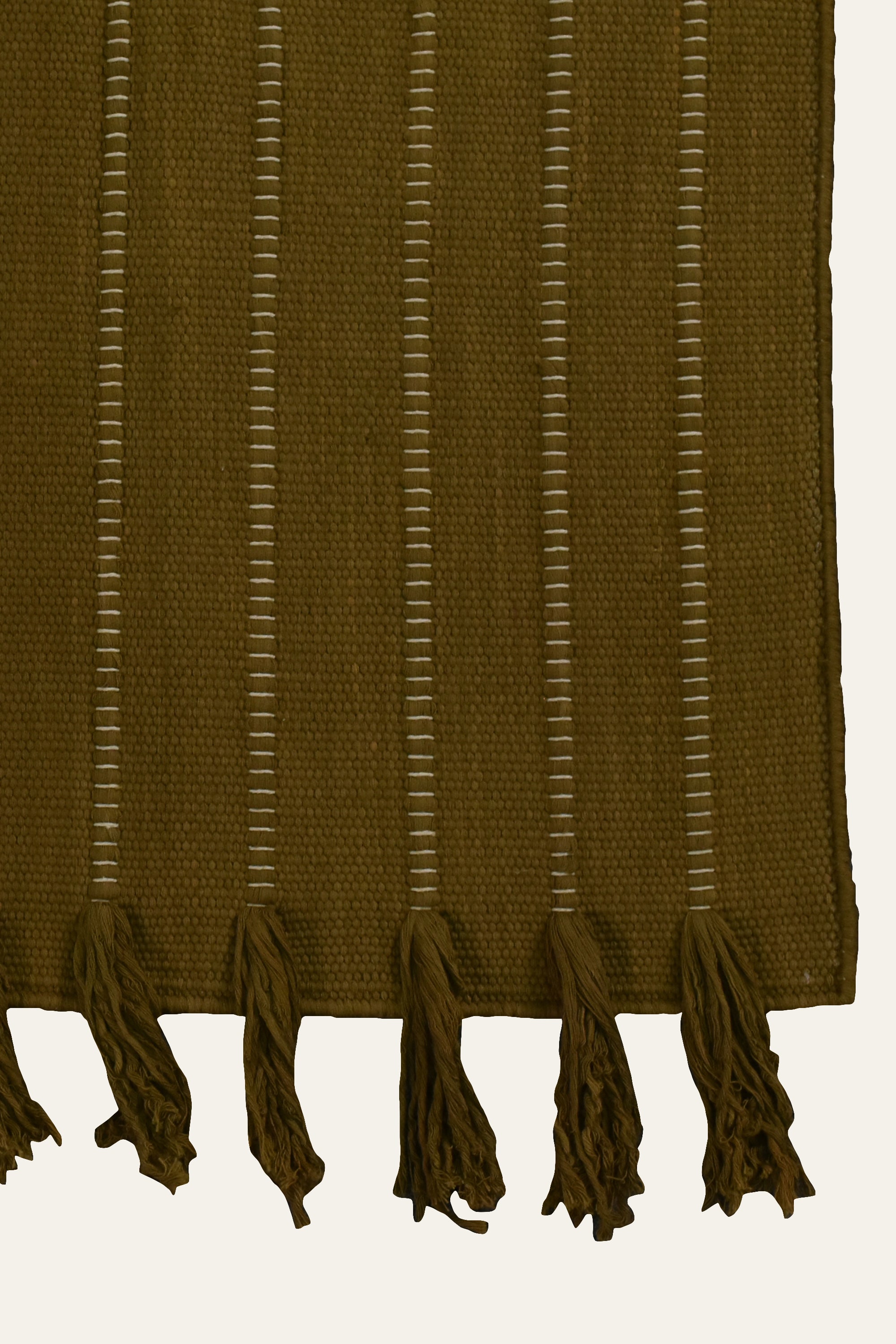 Olive Green Washable Cotton Yoga Mat with Fringe