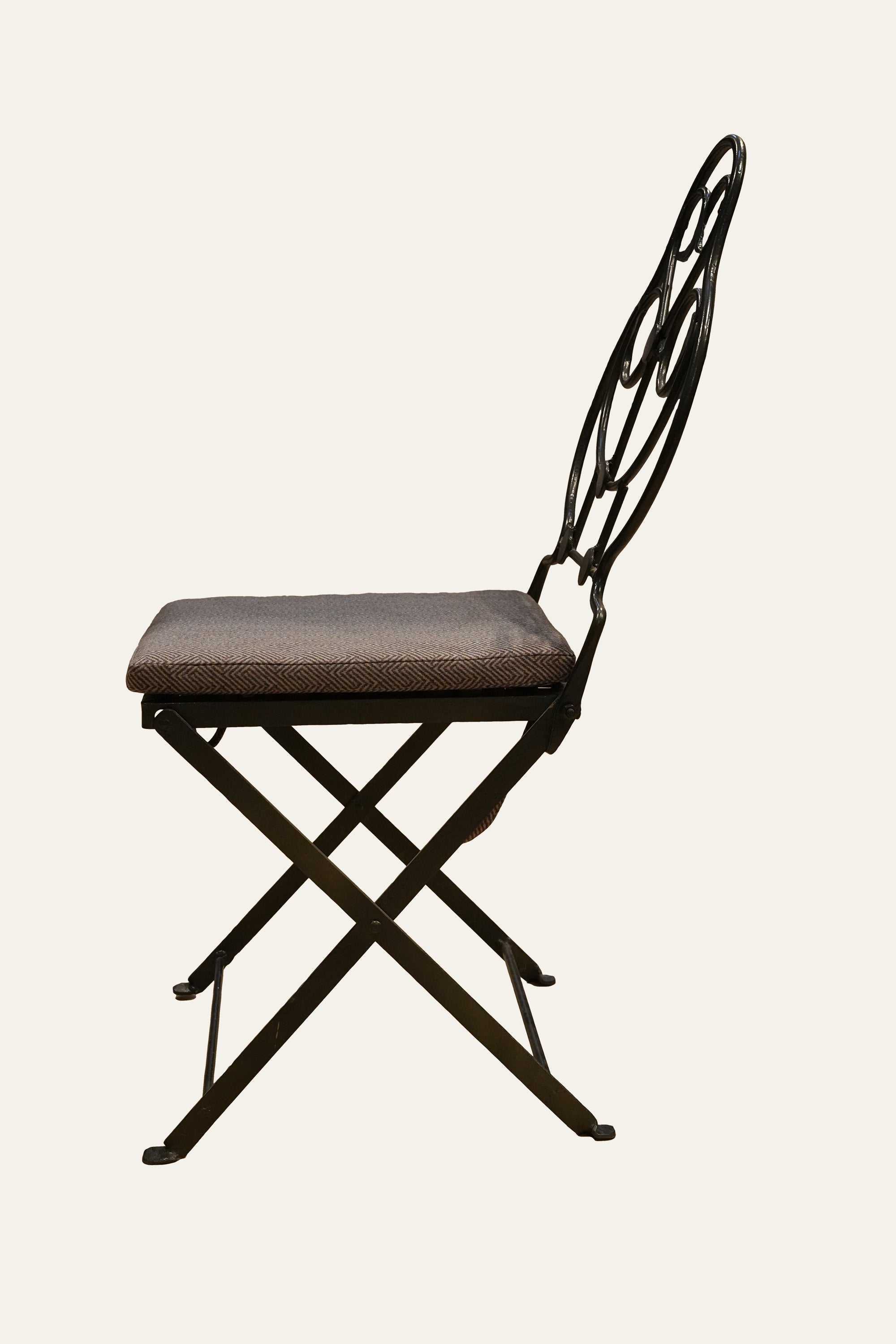 Black Iron Folding Bistro Chair with Upholstery