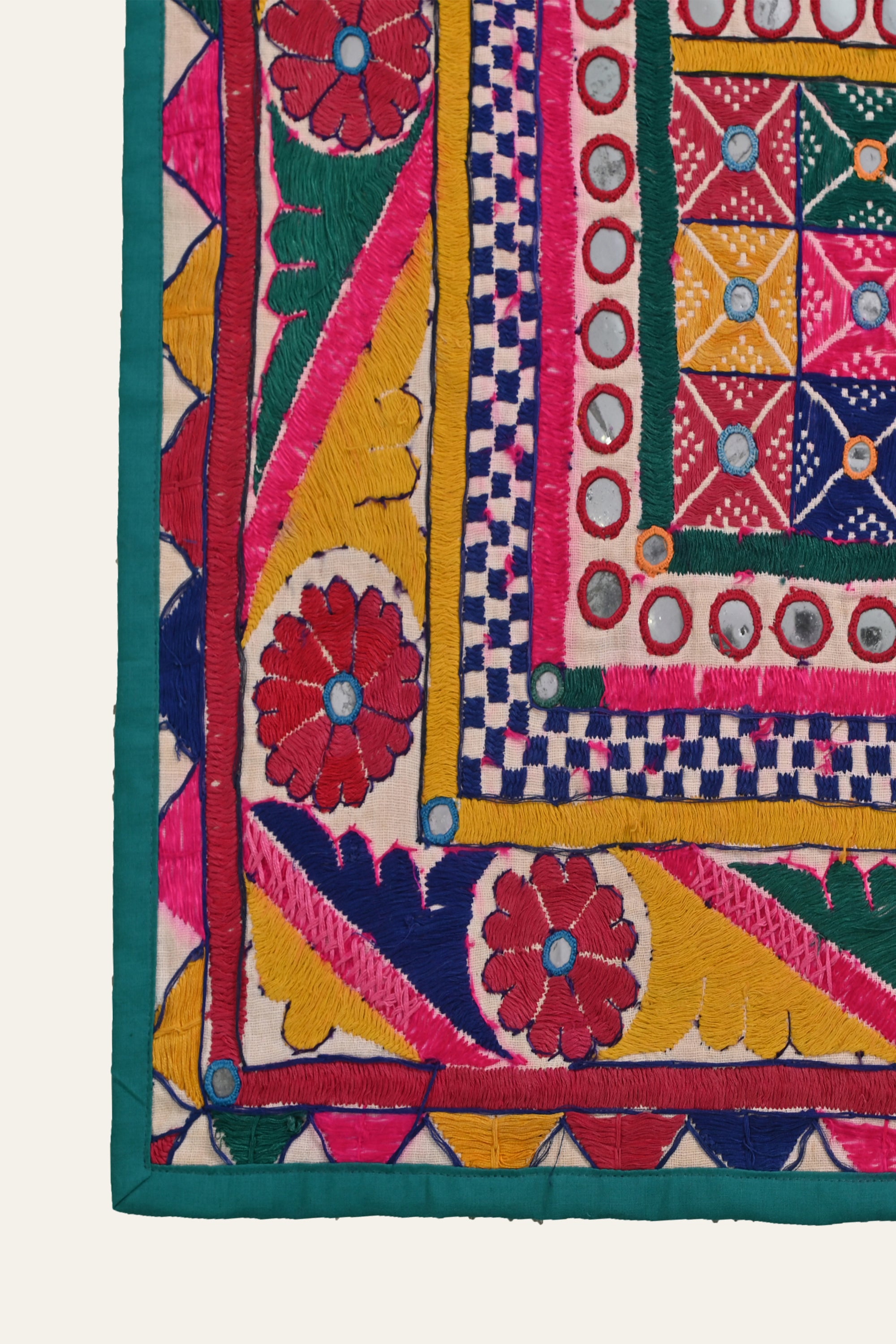 Collectible Vintage Kutch Mirror Work Textile Wall Hanging | Fusion Furnishing