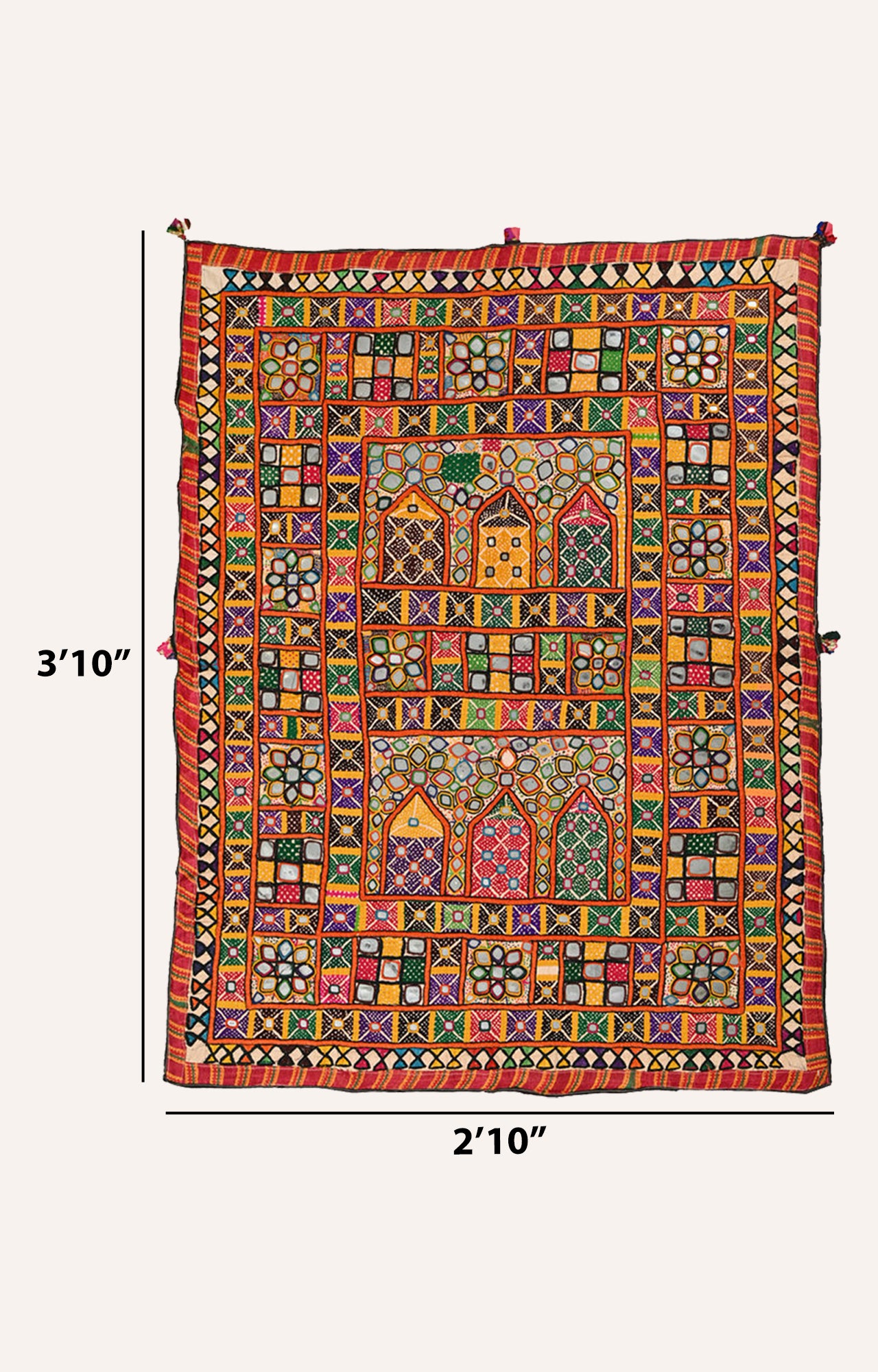 Multicolor Handcrafted Cotton Textile Kutch Embroidery Wall Tapestry