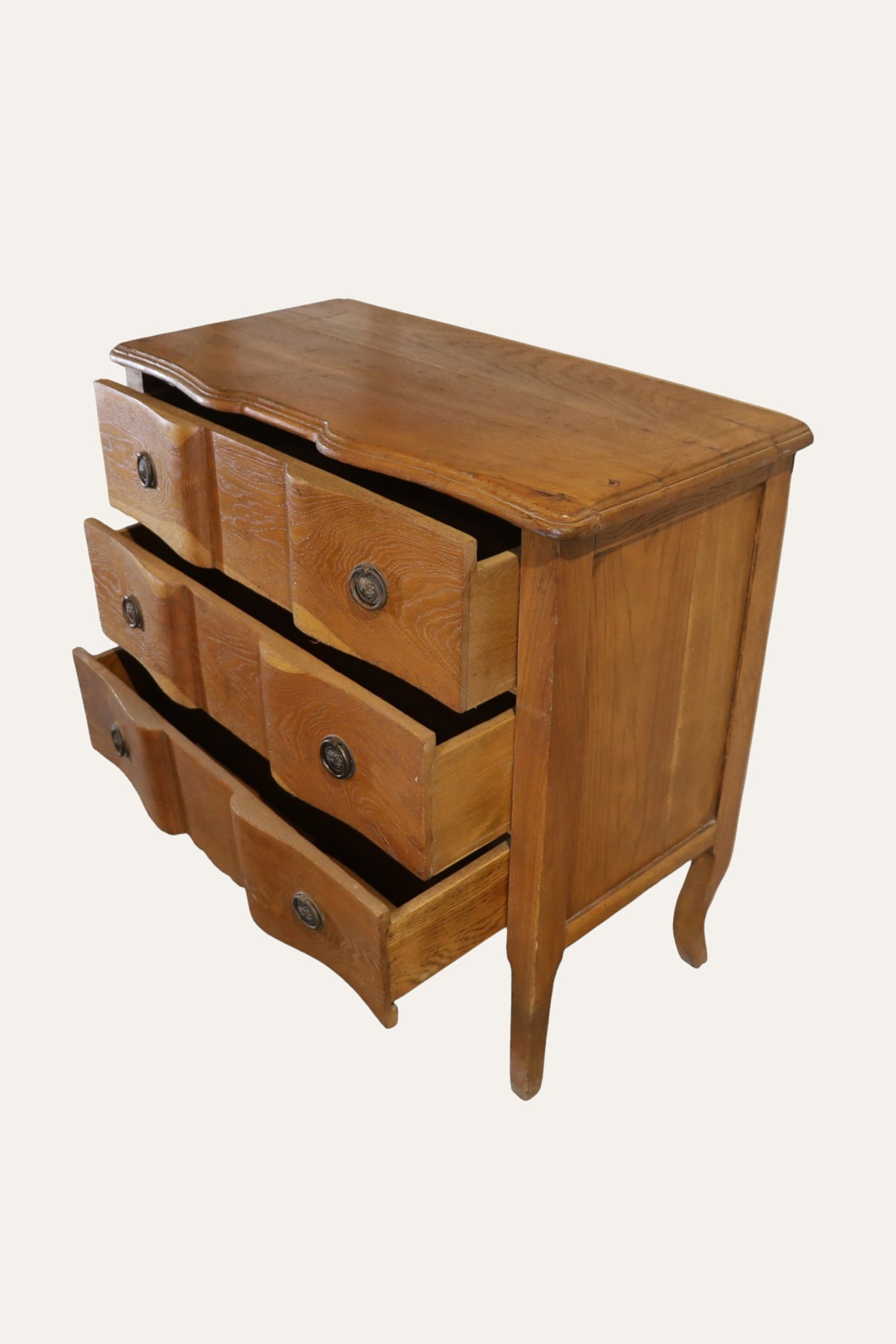 French Style Curved Front 3-Drawer Chest of Drawers