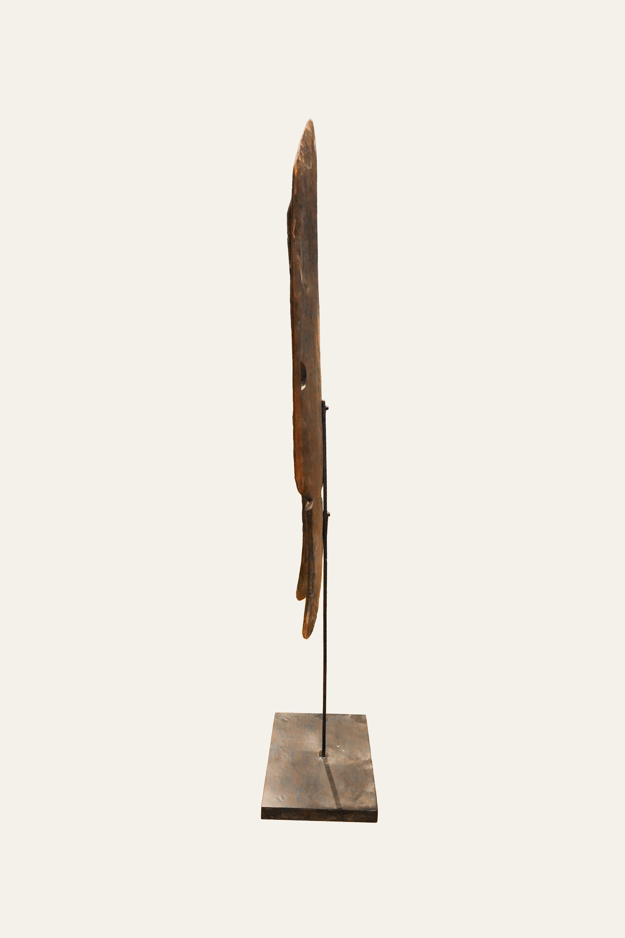 Tribal Carved Wooden Standing Decor on Metal Base