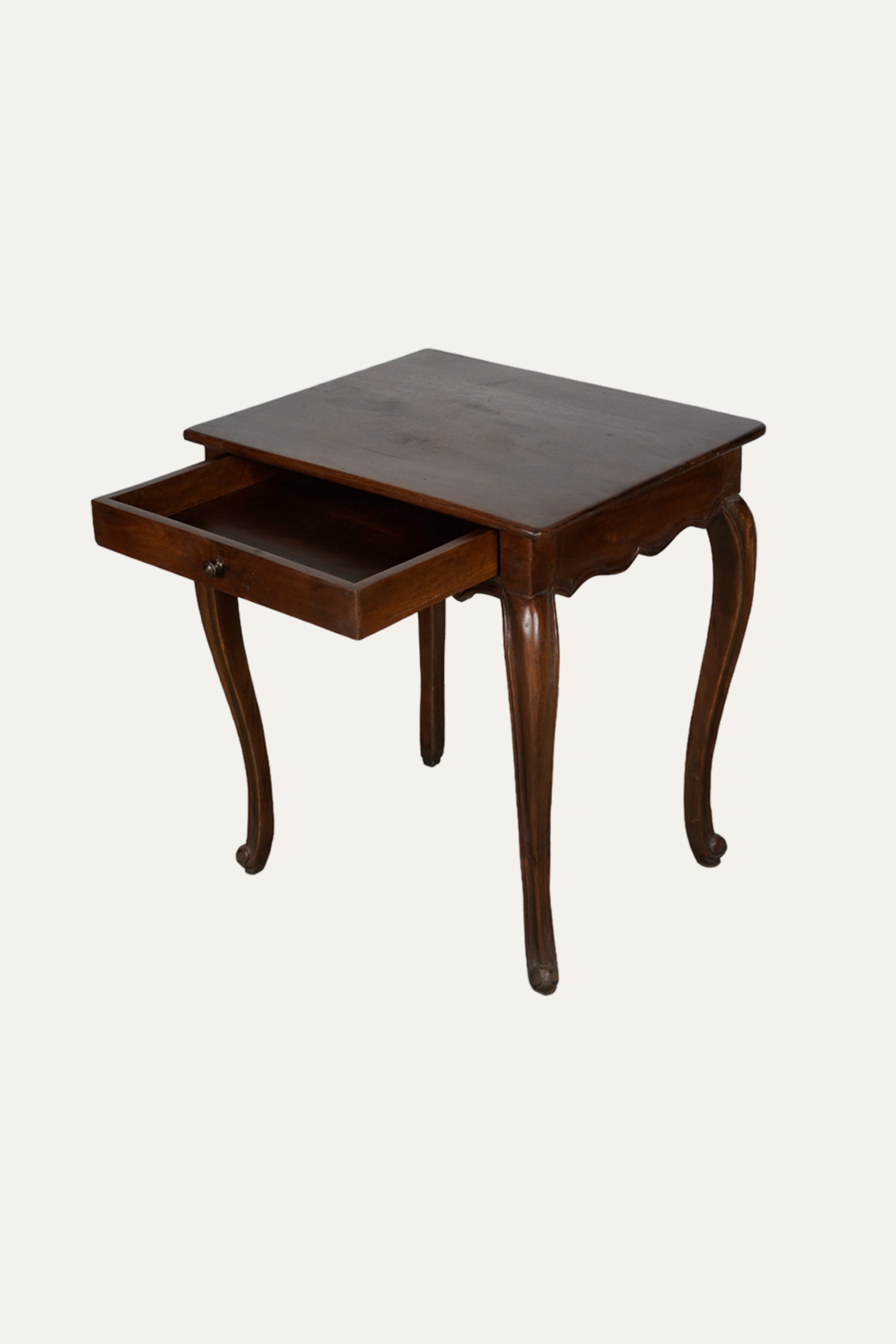French Provincial Wooden Bedside Table with Curved Legs