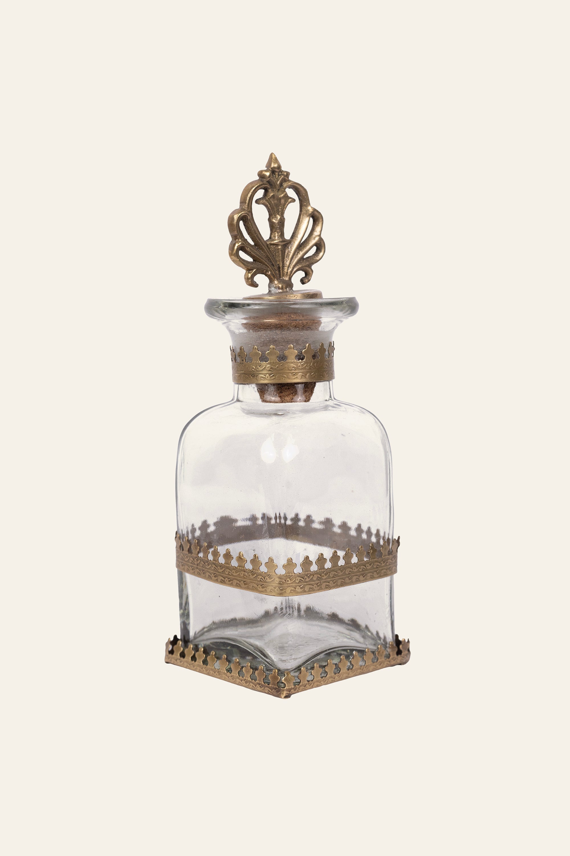 Brass & Glass Bottle Container with Antique Stopper - Big