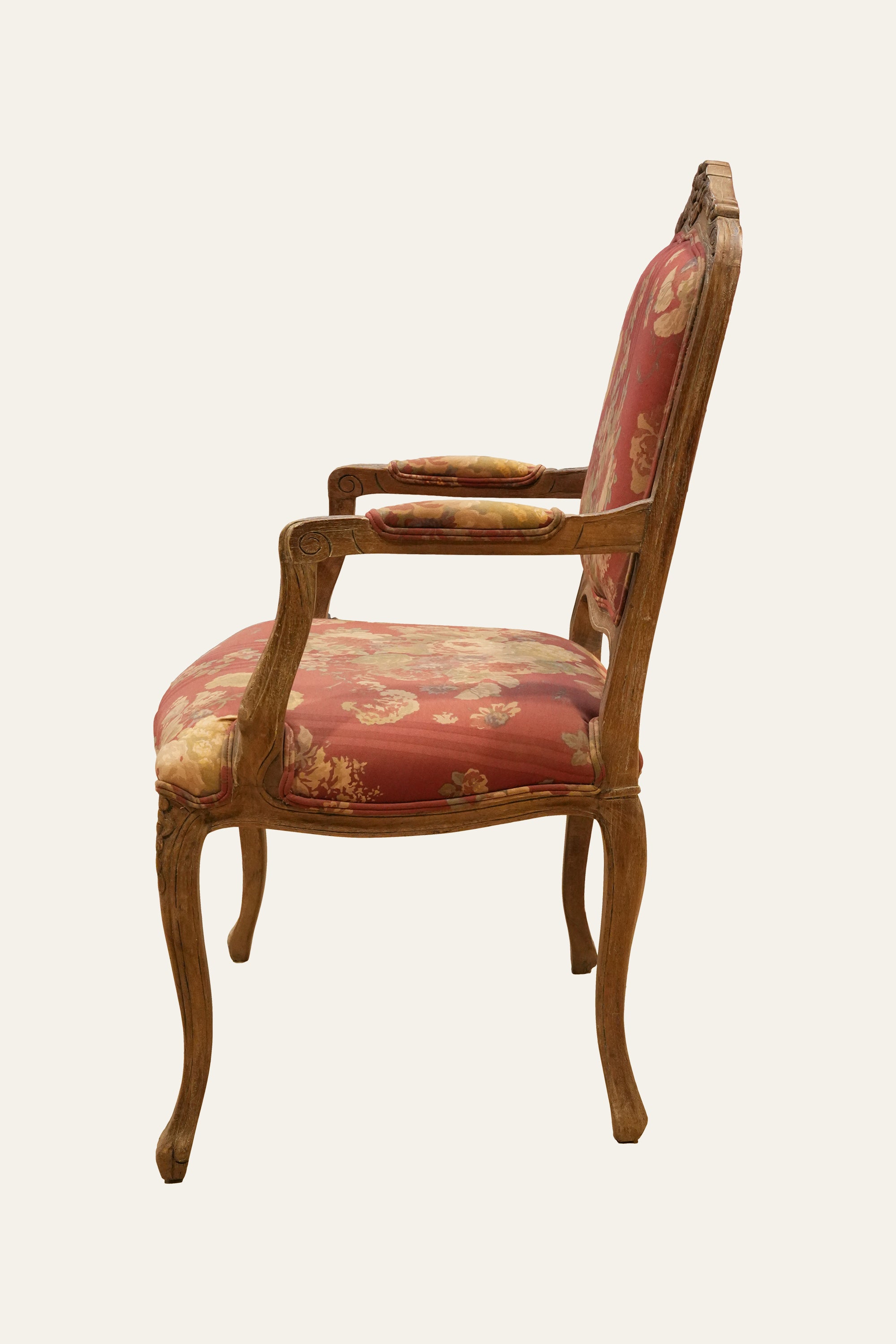 Floral Print Carved French Style Armchair