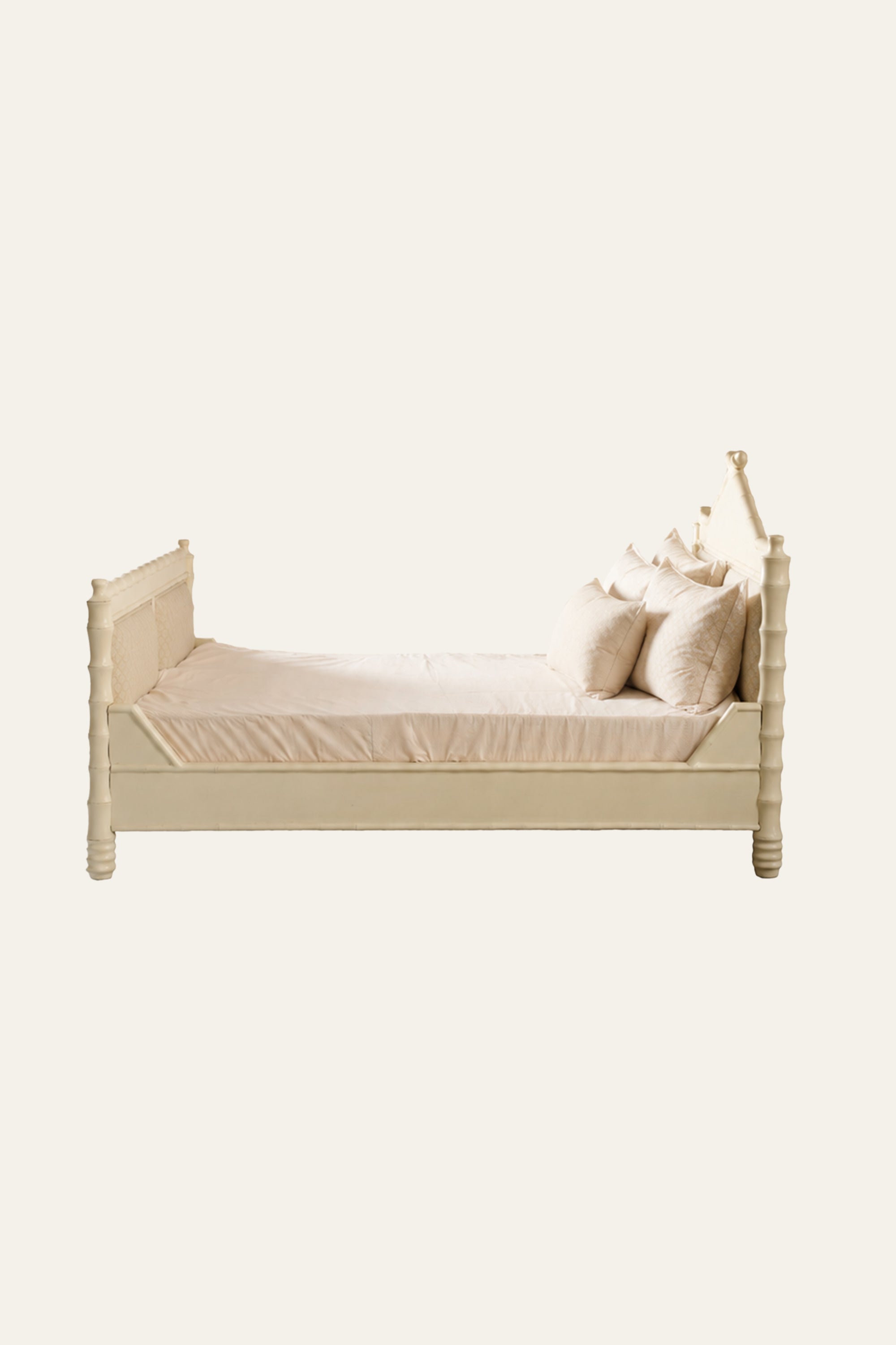 19th-Century Style Bamboo Upholstered Bed