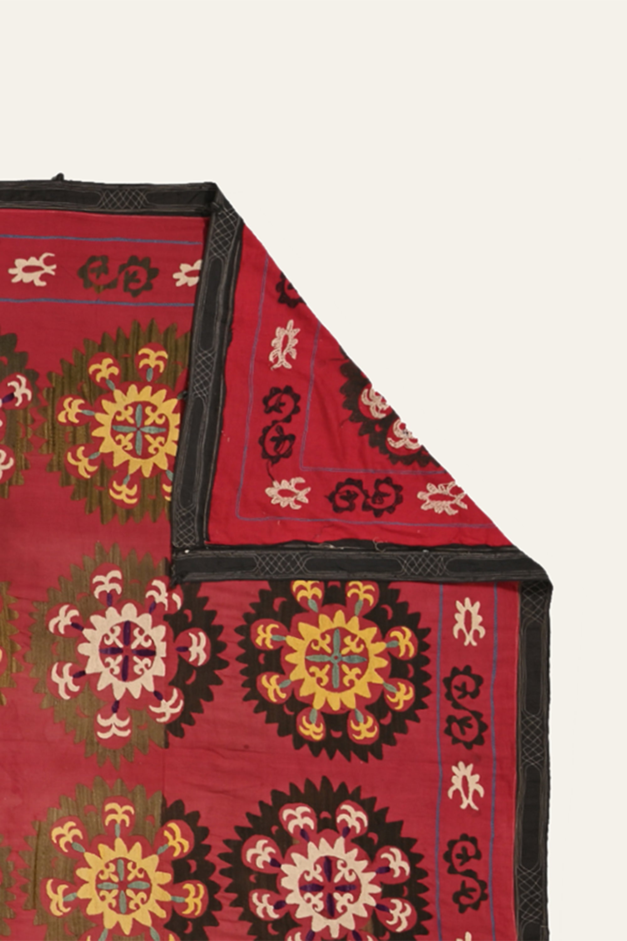 Red Floral Medallion Suzani Antique Wall Tapestry
