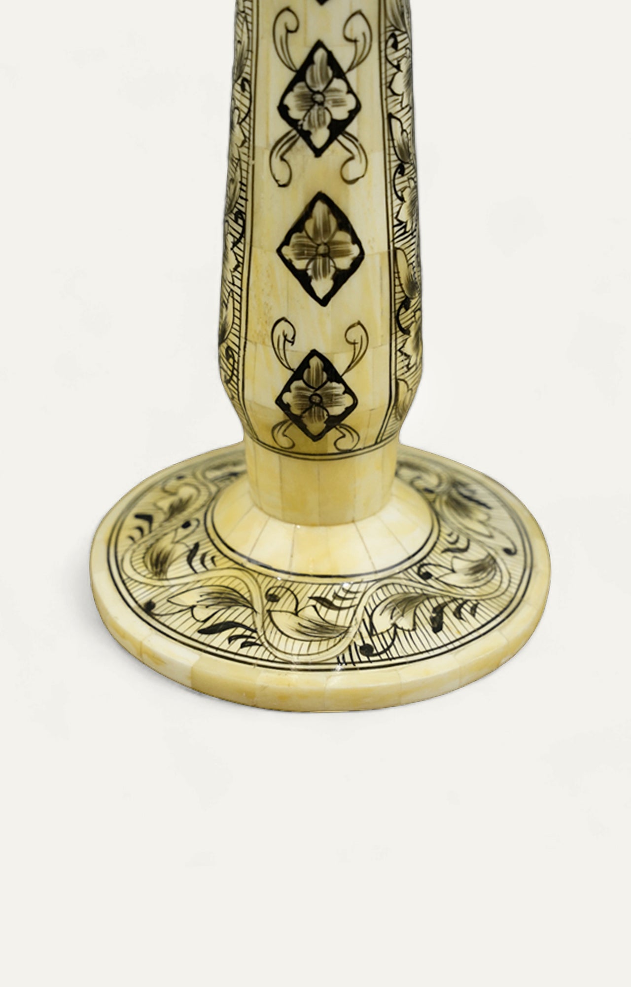 Vintage Bone Inlay Candle Holder: Floral Arabesque Design