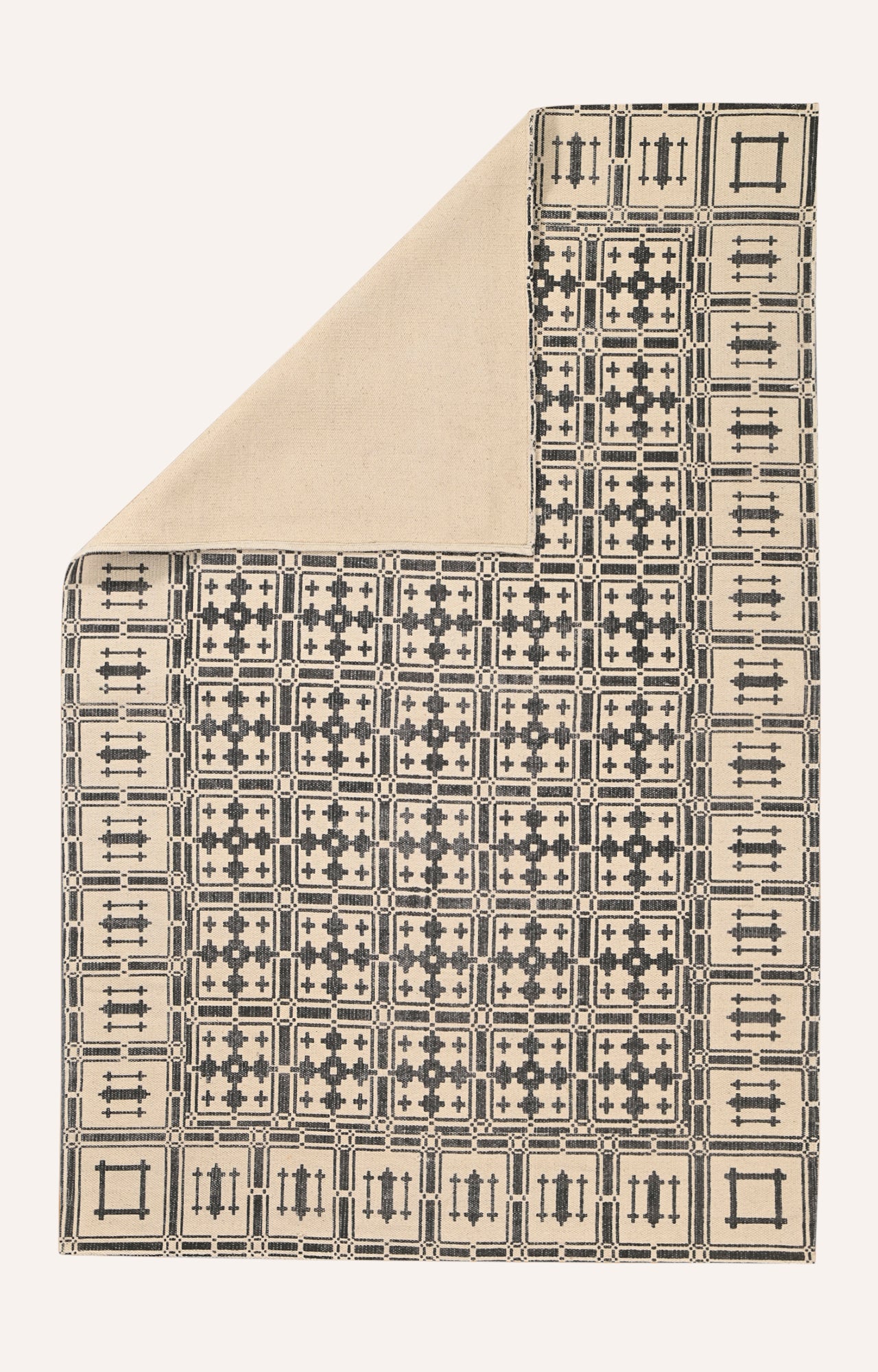 Handwoven Block Printed Trellis Area Rug (Beige)