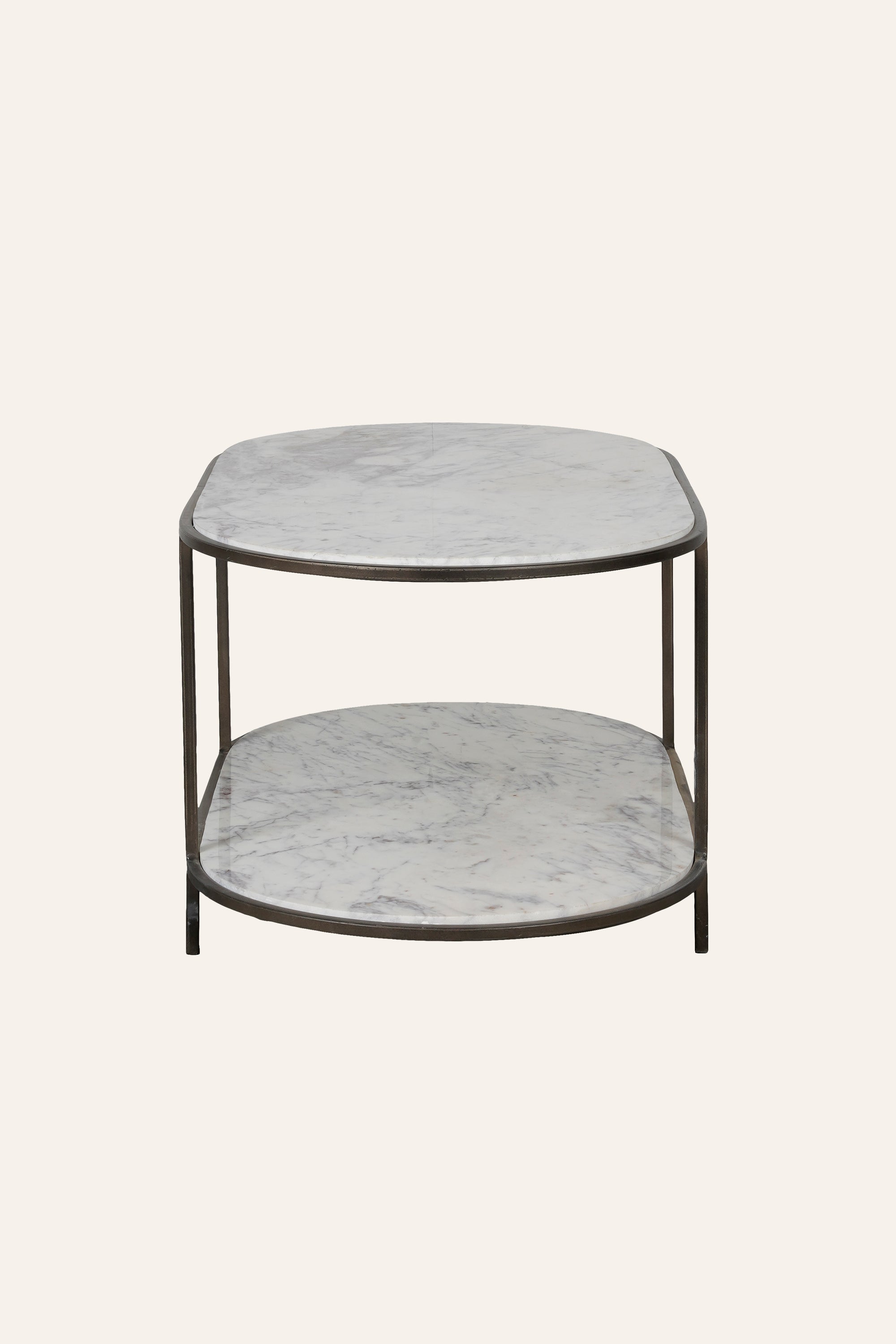 Oval Two-Tier Marble Coffee Table with Metal Frame