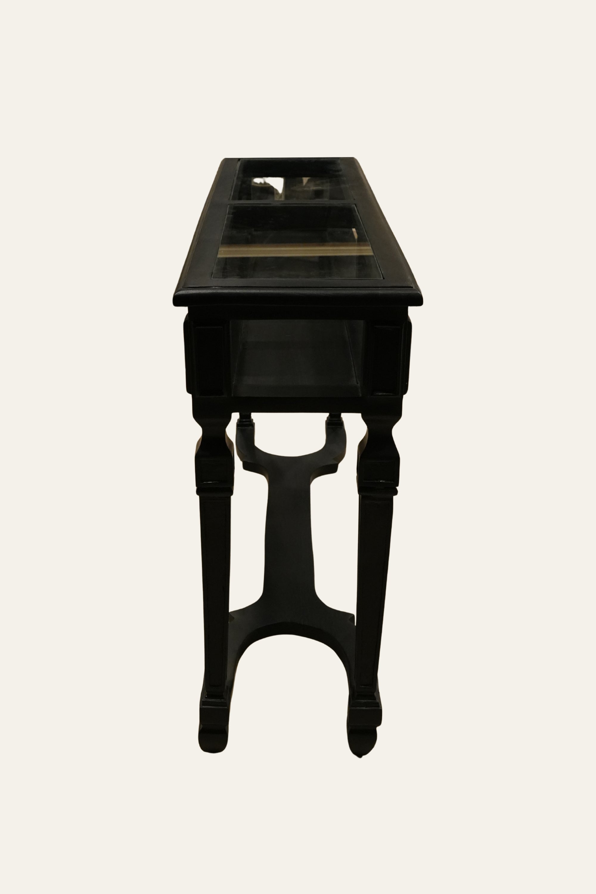Black Two-Tier Console Table with Glass Top