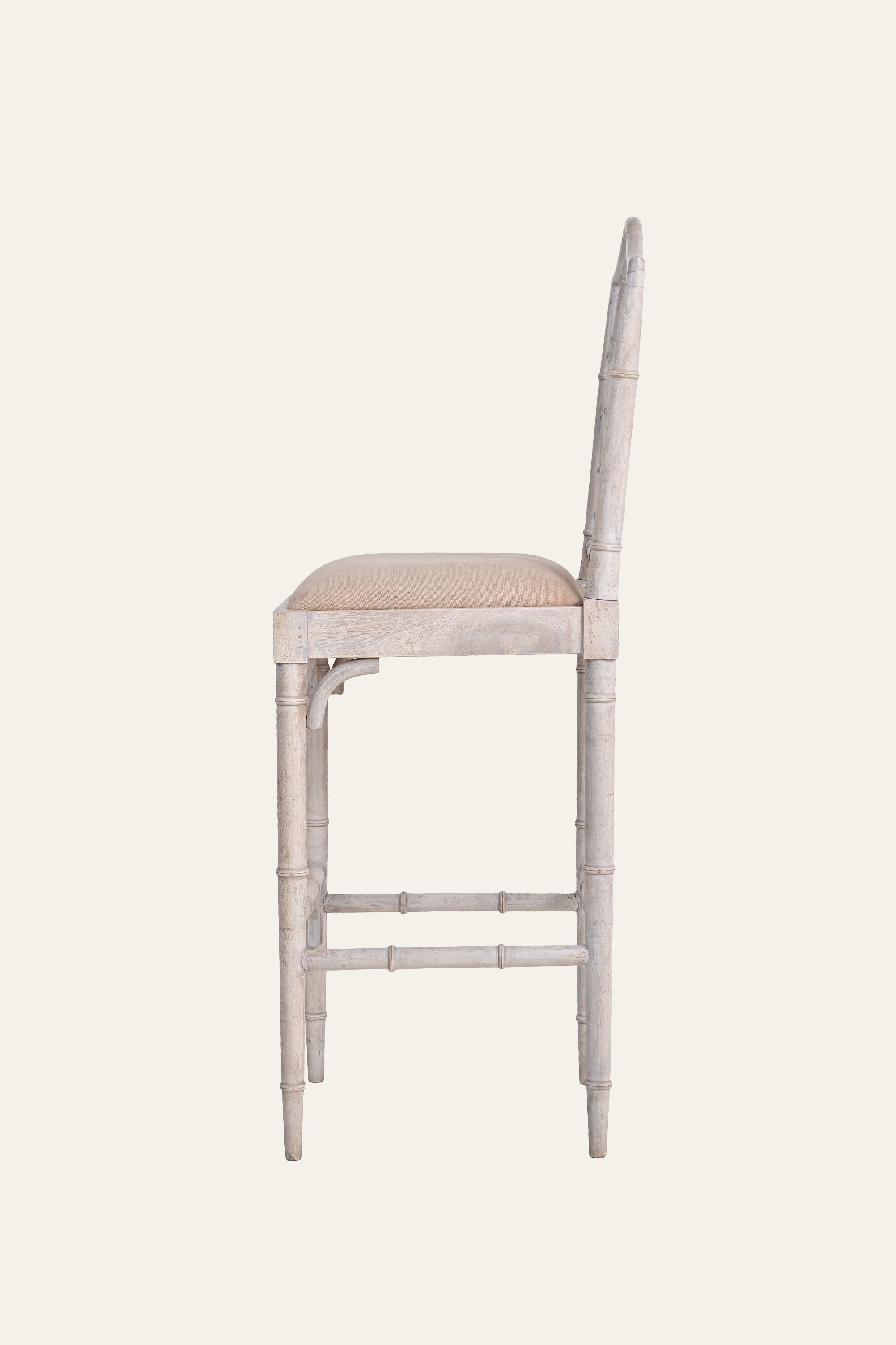 Bamboo Style Wood Bar Chair with Boucle Upholstery