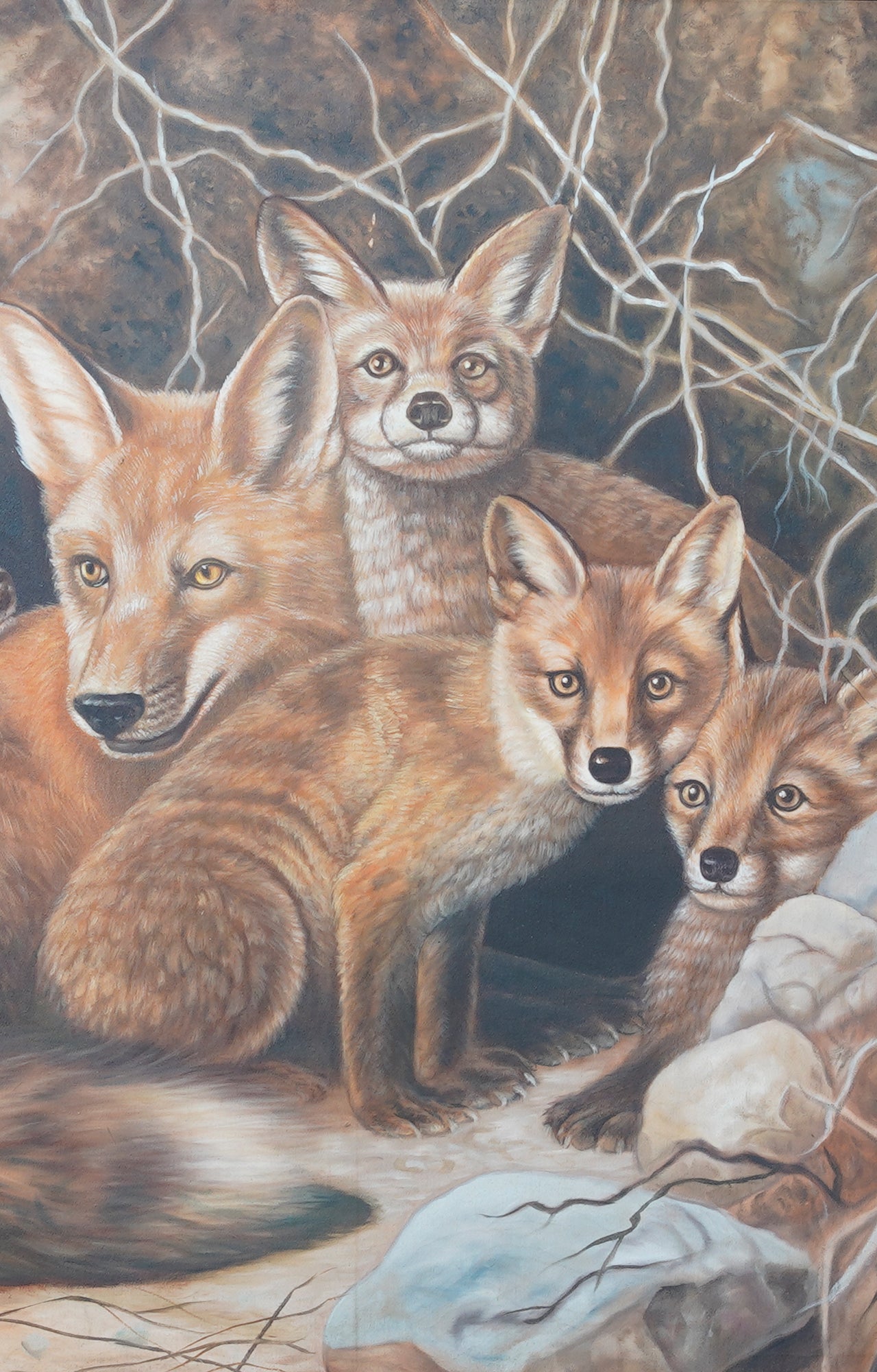 Fox Family by Carl Brenders oil painting with wooden frame