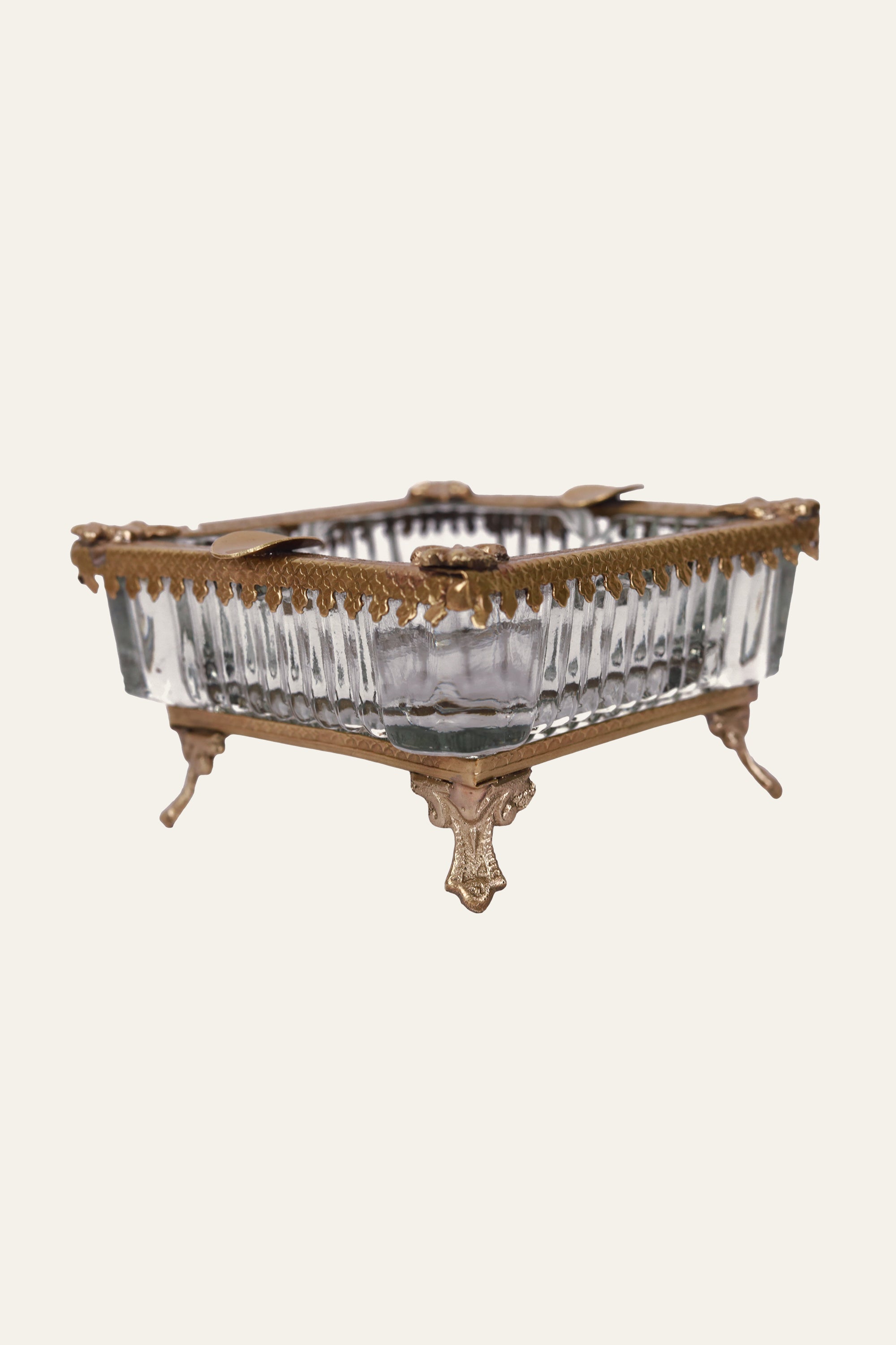 Ornate Brass & Glass Ash Tray for Table Decor