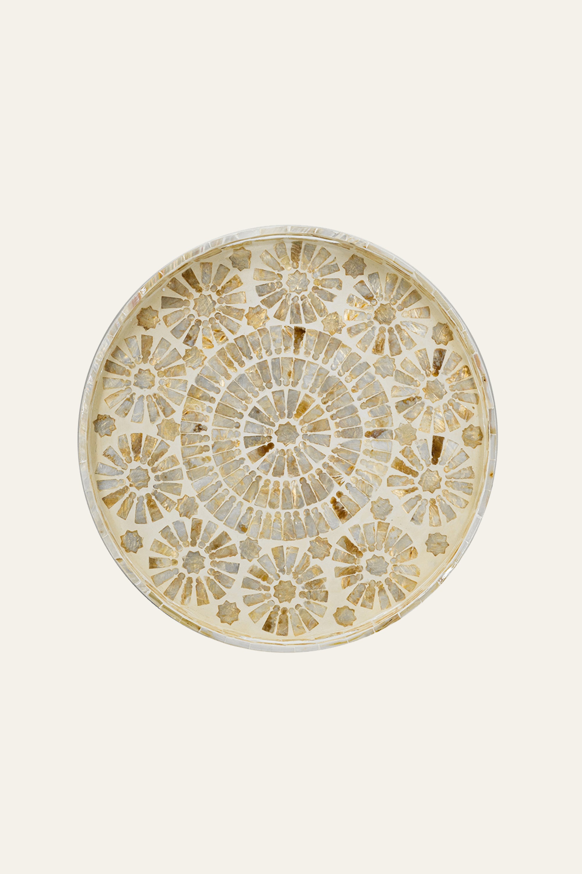 Circular Mosaic Mother of Pearl Inlay Serving Tray for Coffee Tables