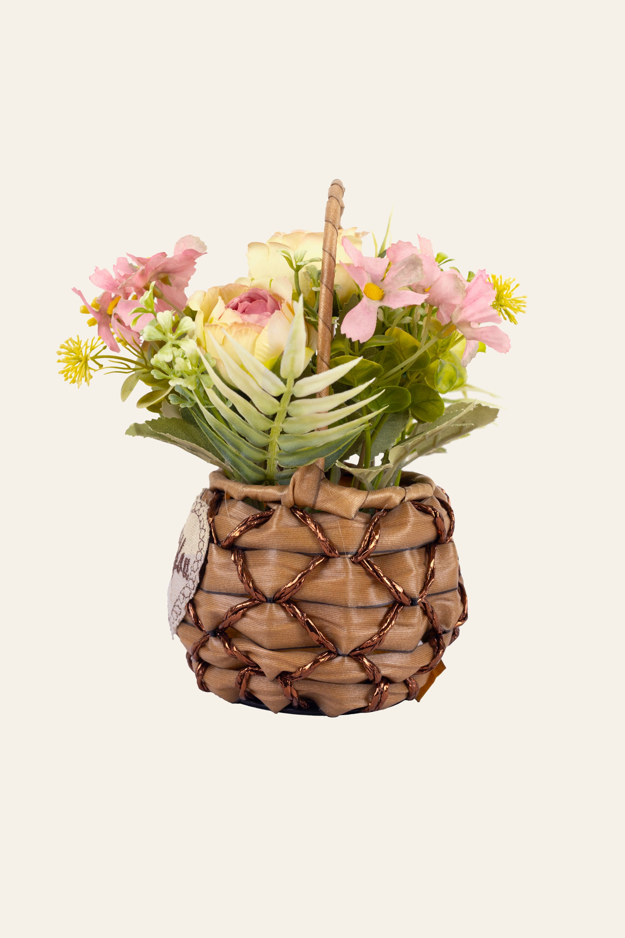 Peach Rose Artificial Flower Basket