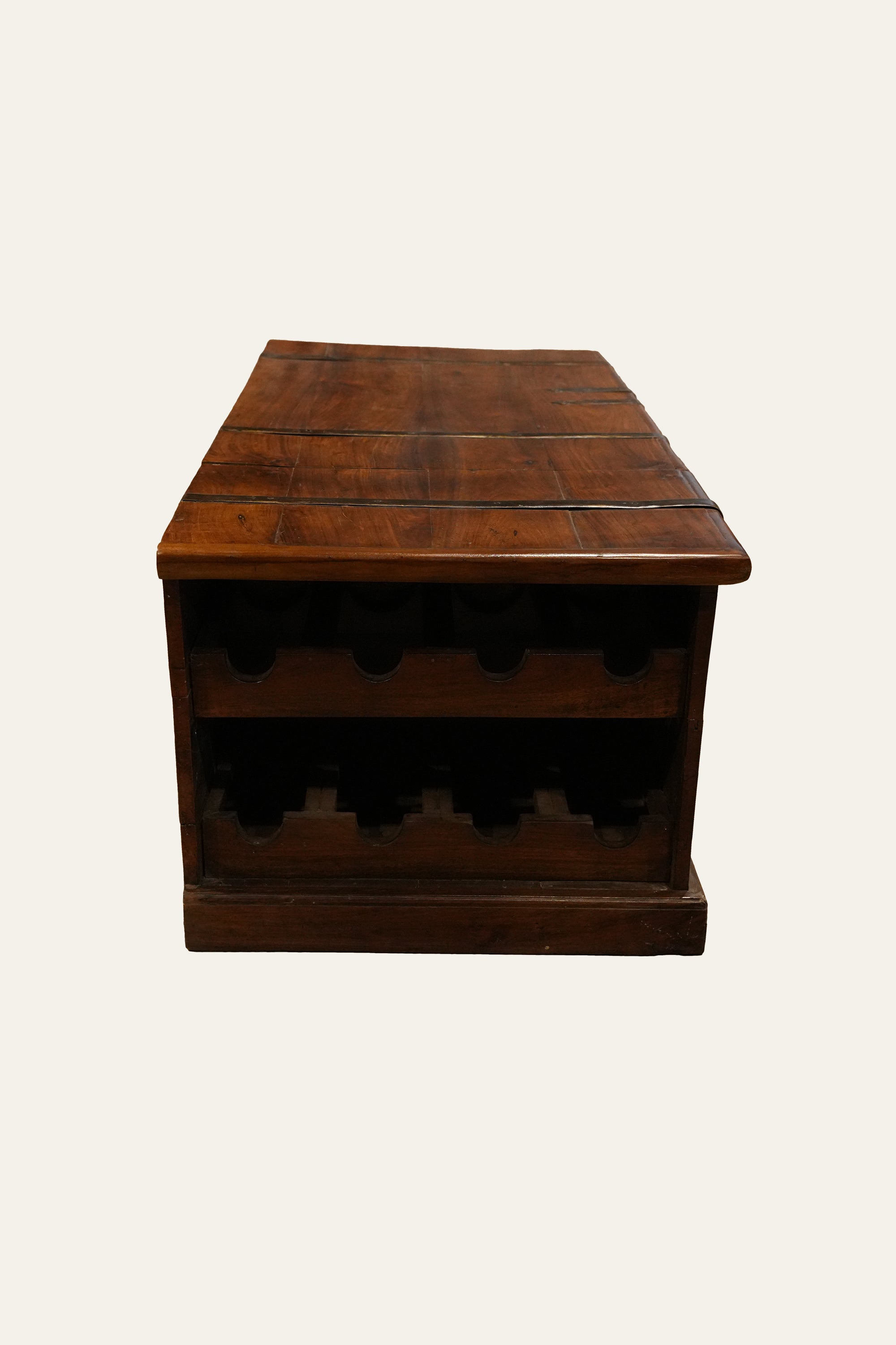 Colonial Wooden Trunk with Metal Strap Details