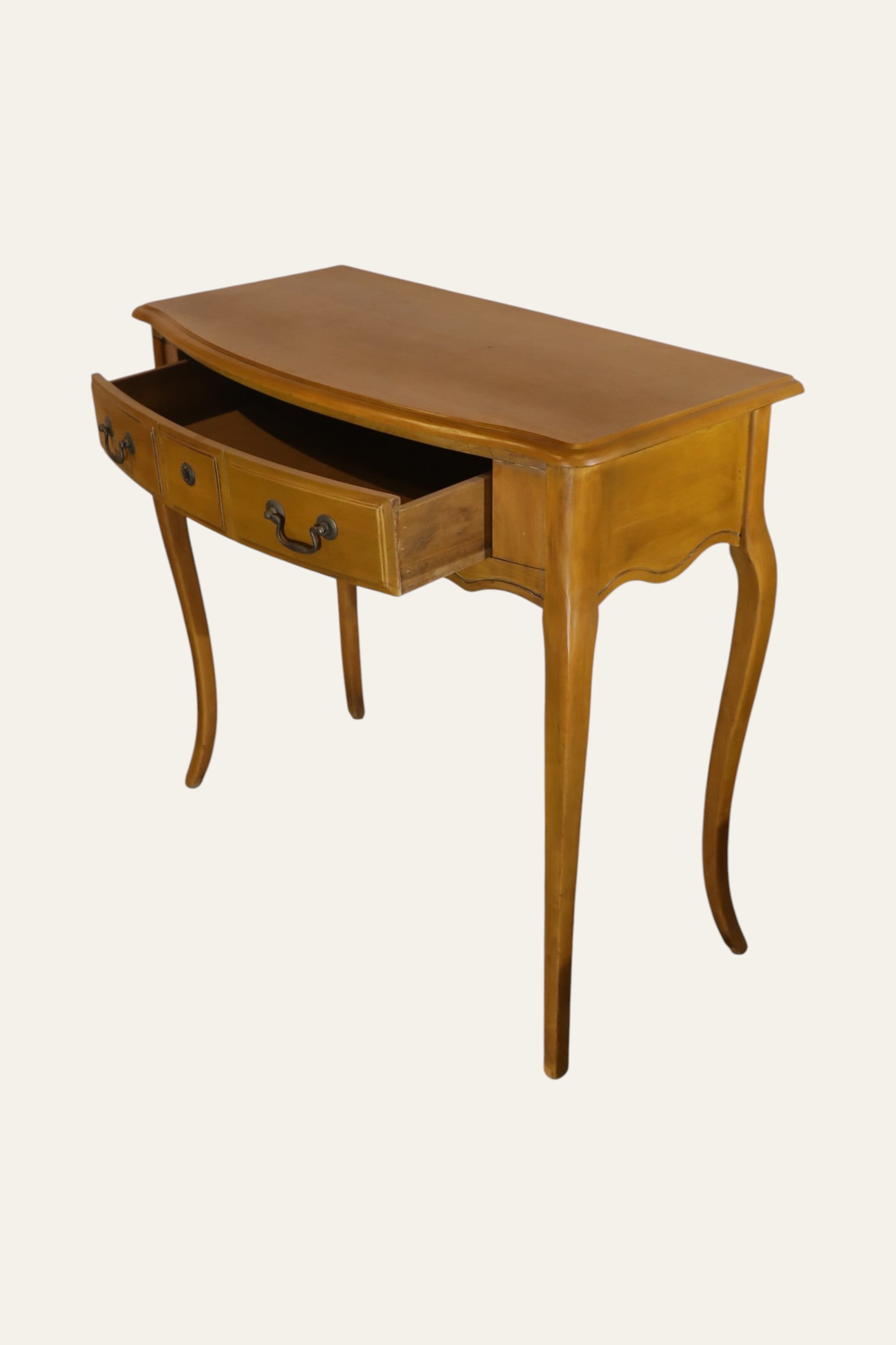 Brown French Provincial 3-Drawer Console Table with Cabriole Legs