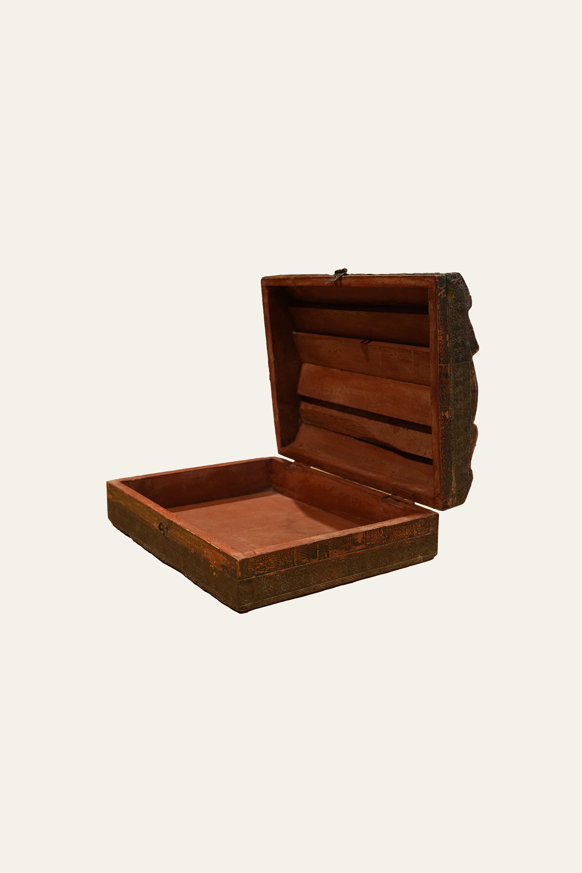 Vintage Style  Wooden Storage Box with Embossed Metal Rosettes