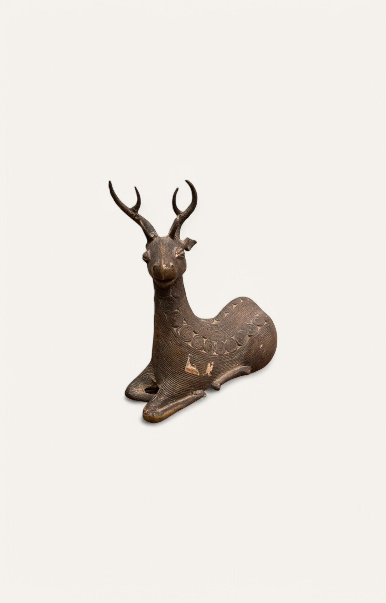 Vintage Tribal Reindeer Sitting Brass Statue