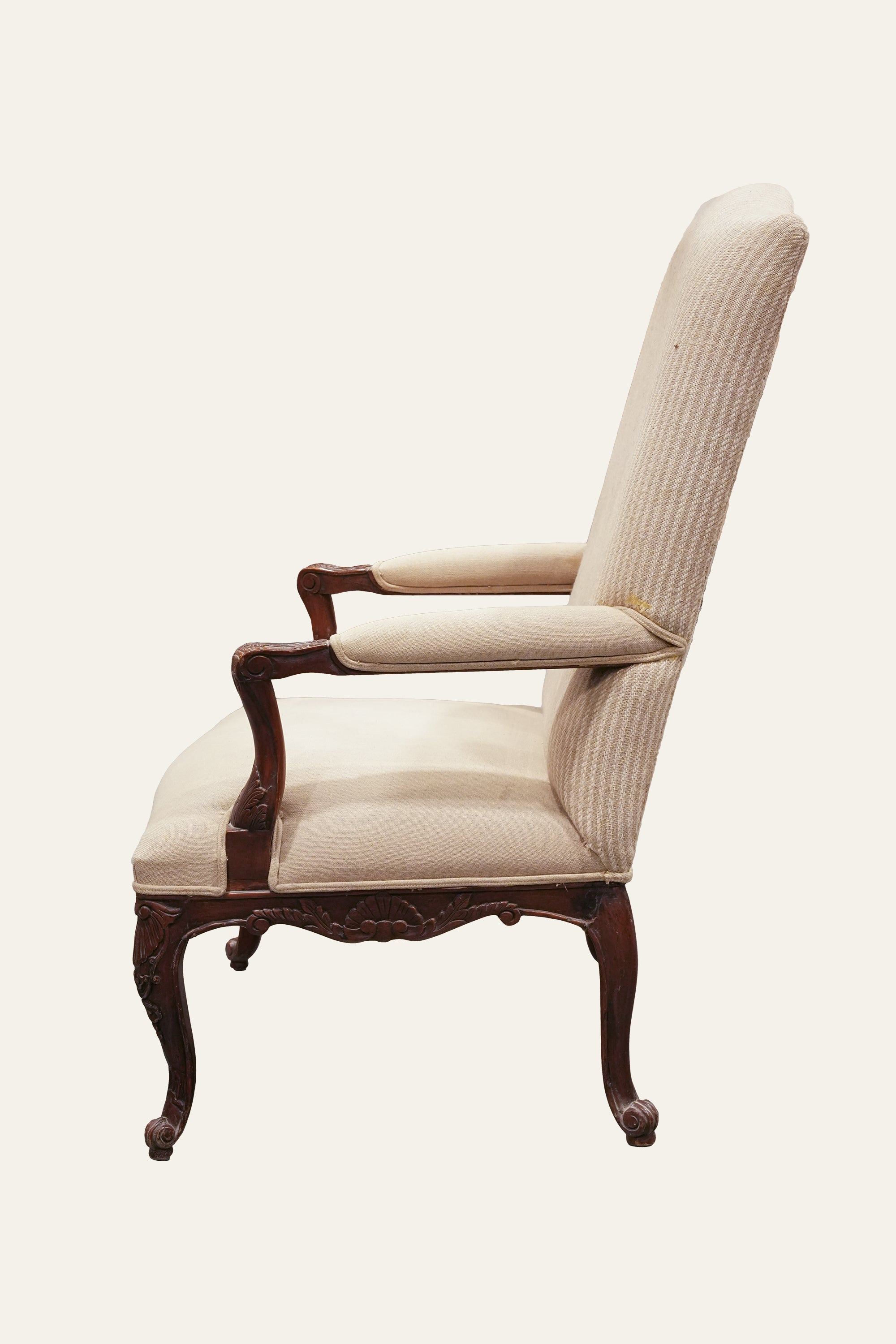 French Style Wooden Carved High Back Armchair