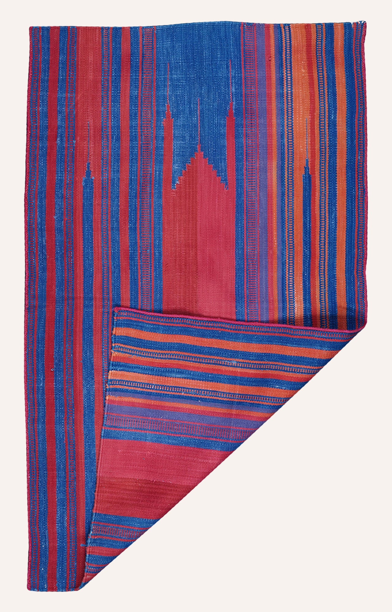 42 x 25 Inches Handwoven Cotton Prayer Rug (Blue And Red)