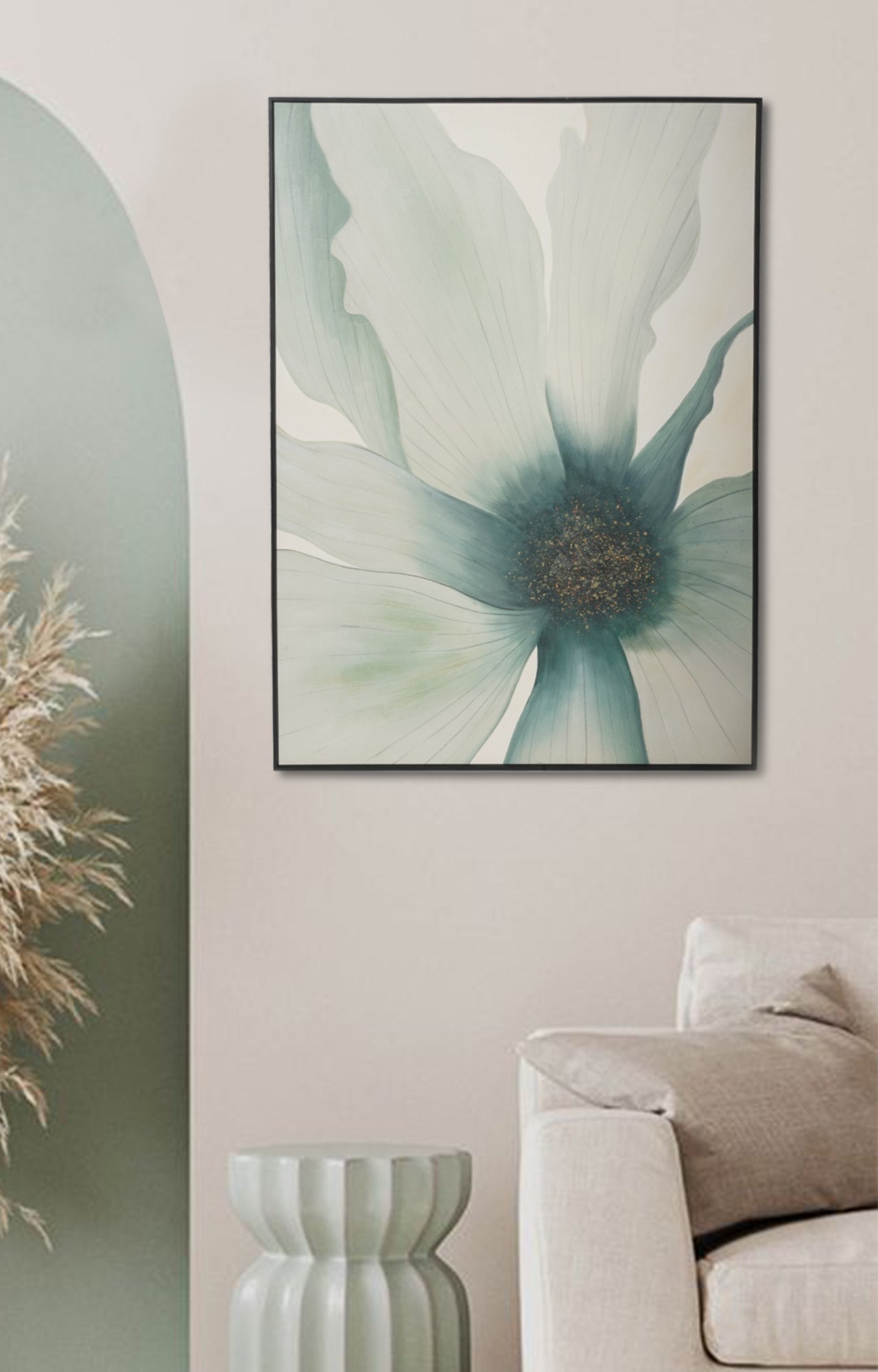 Teal Flower Oil Painting (Framed)