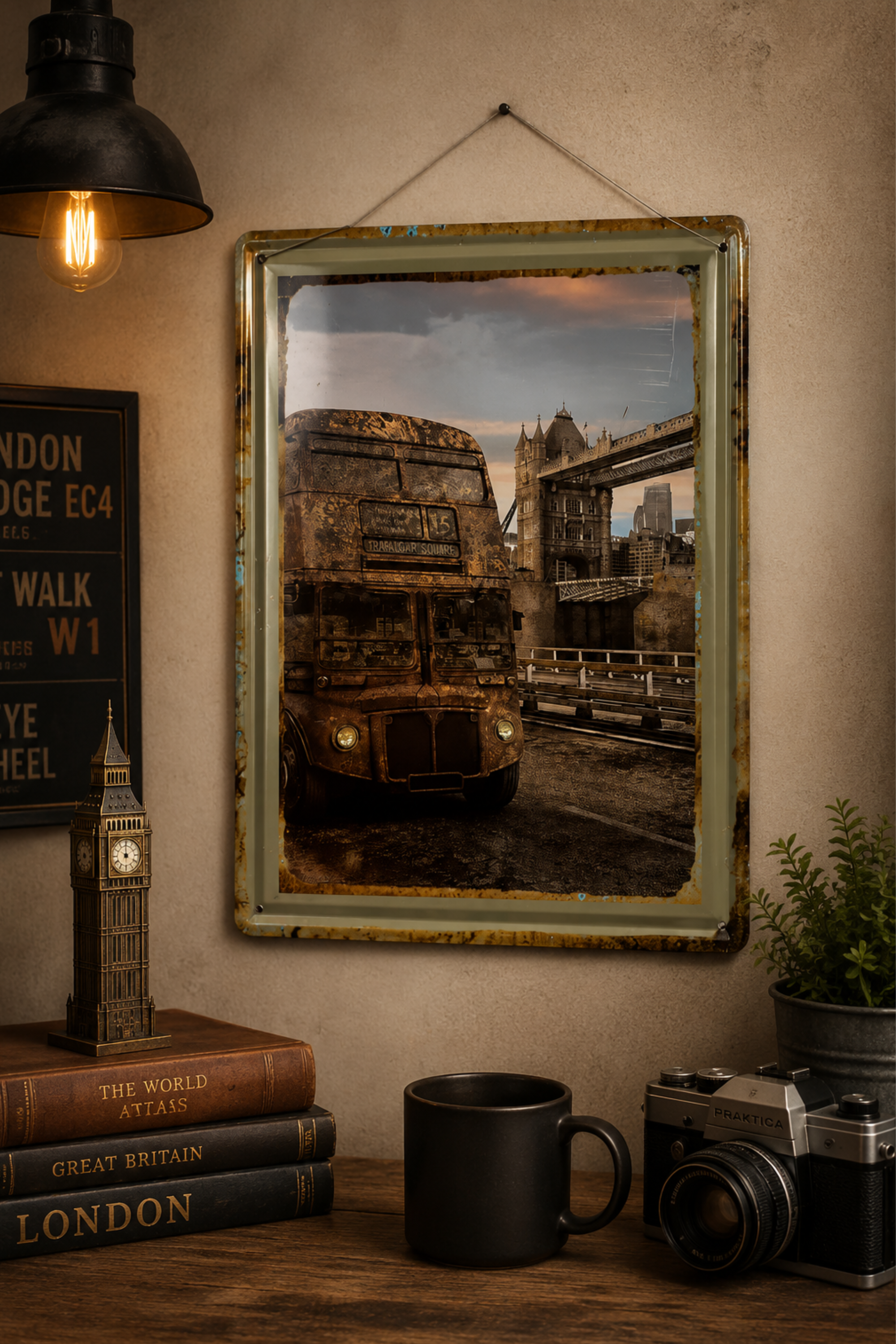 London Double Decker Bus Antique Metal Wall Board