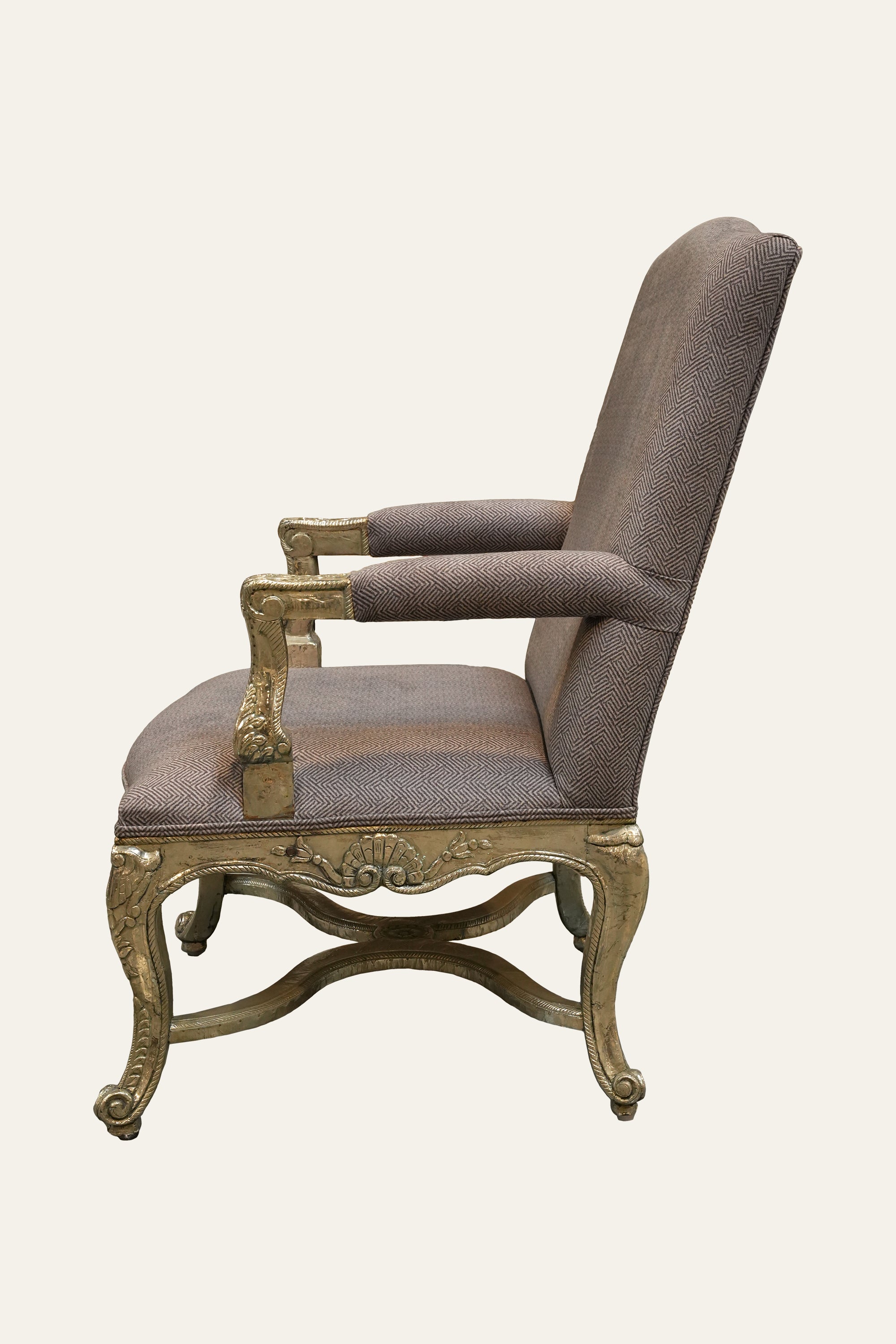 French Regence White Metal Upholstered Armchair