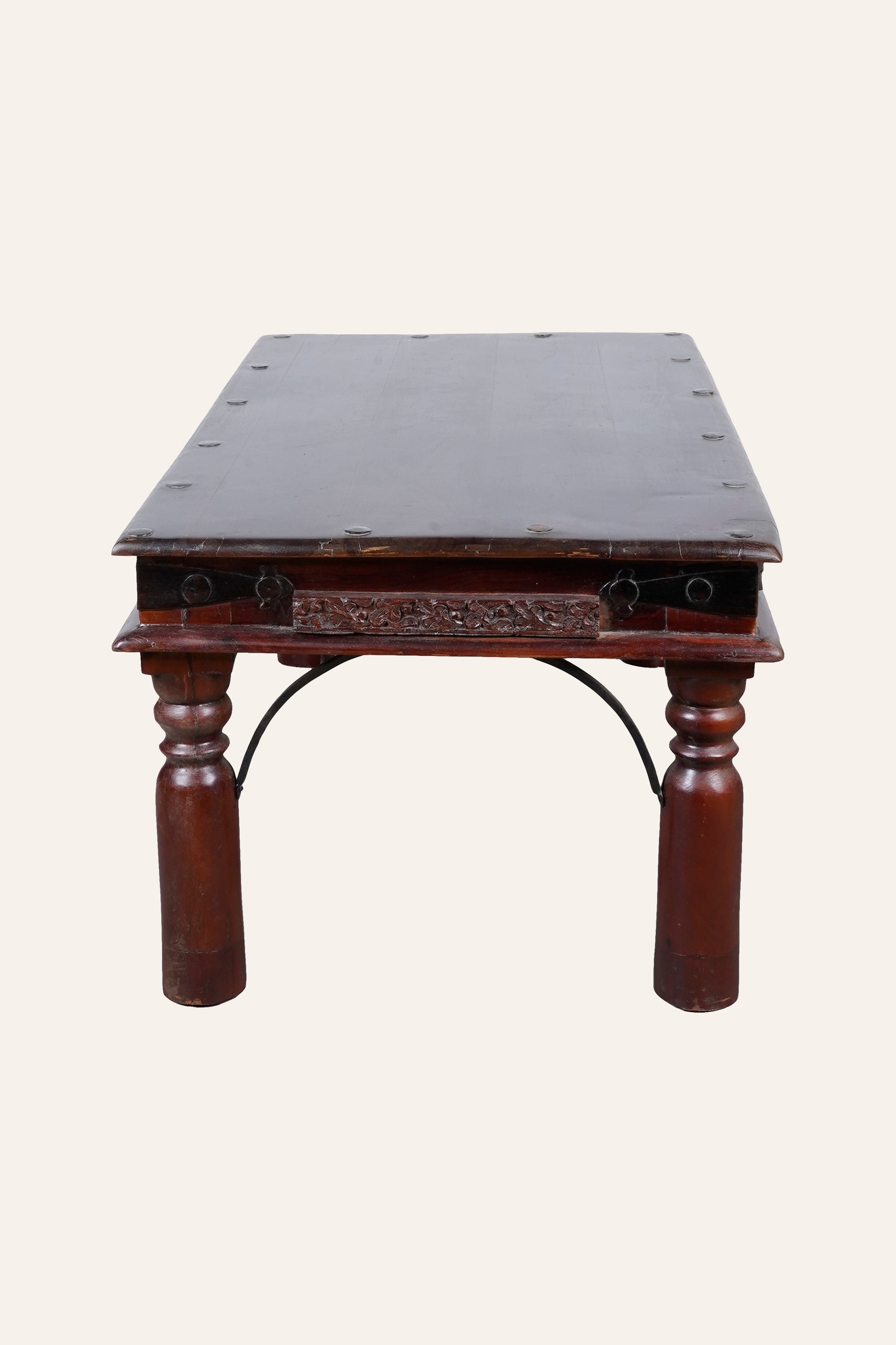 Carved Mughal Style Coffee Table with Metal Bracelets