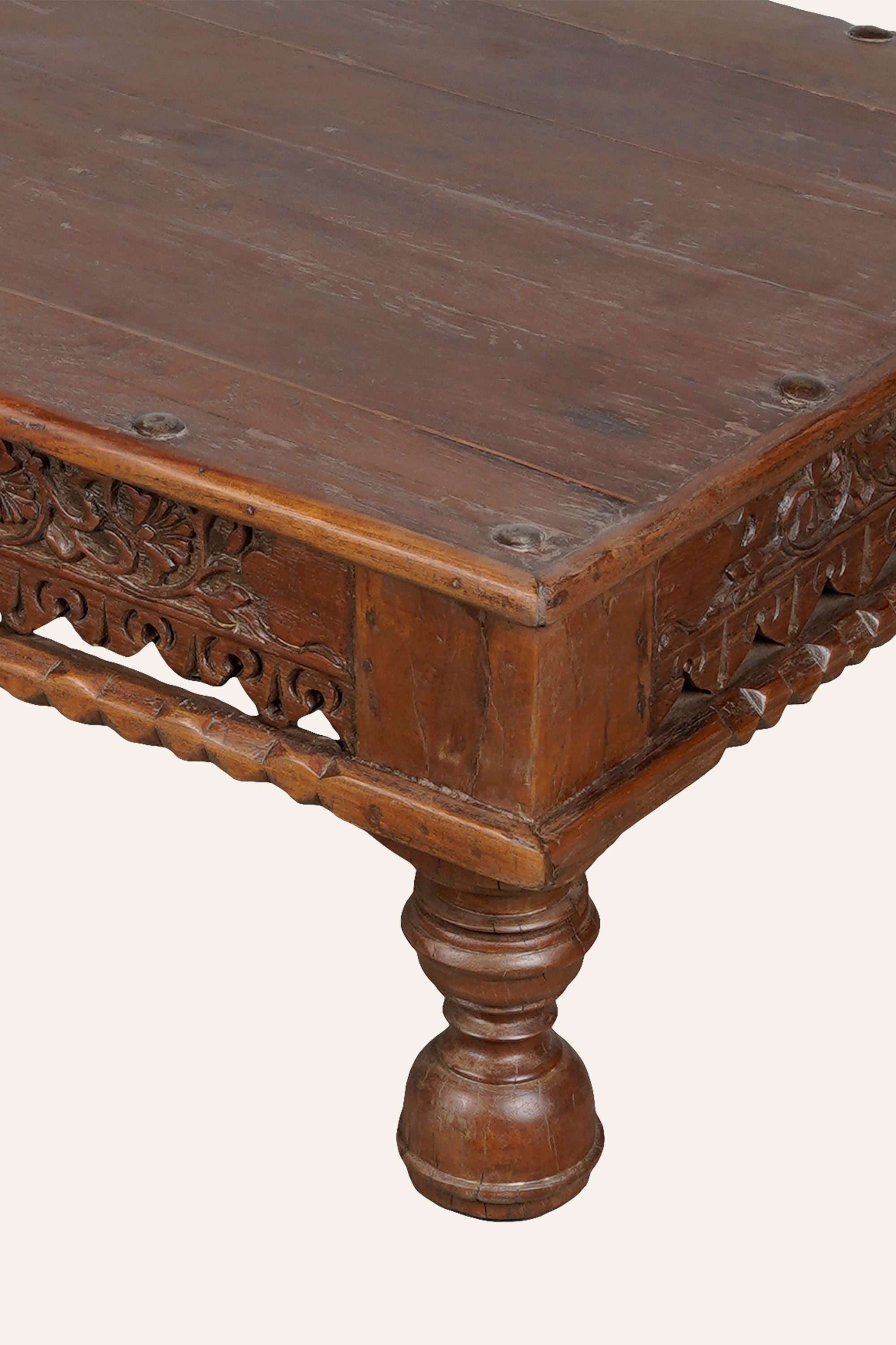 Carved Rectangular Coffee Table  with Floral  Arched Apron