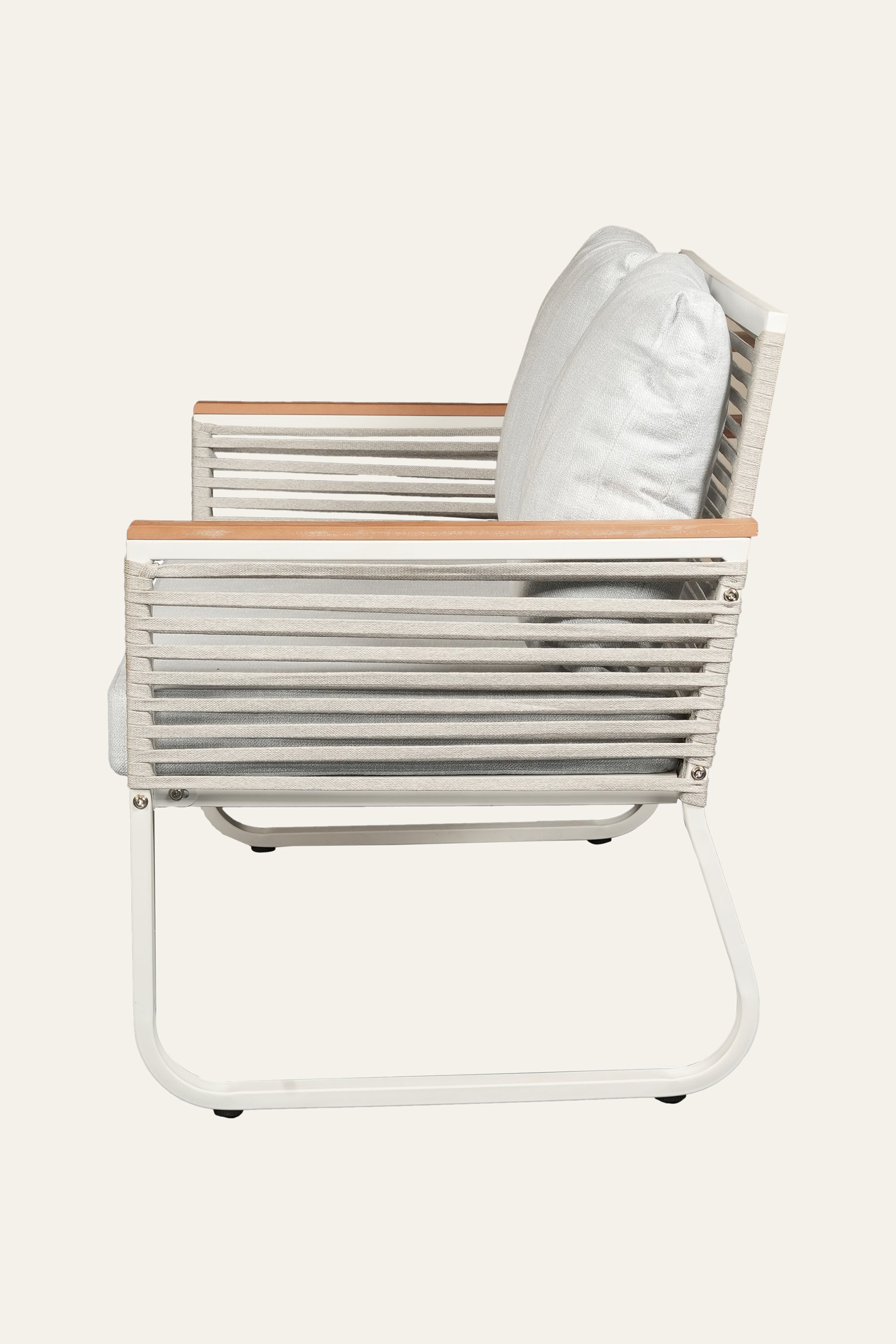 Modern Outdoor 2 Seater Sofa in White Metal Frame with Woven Rope