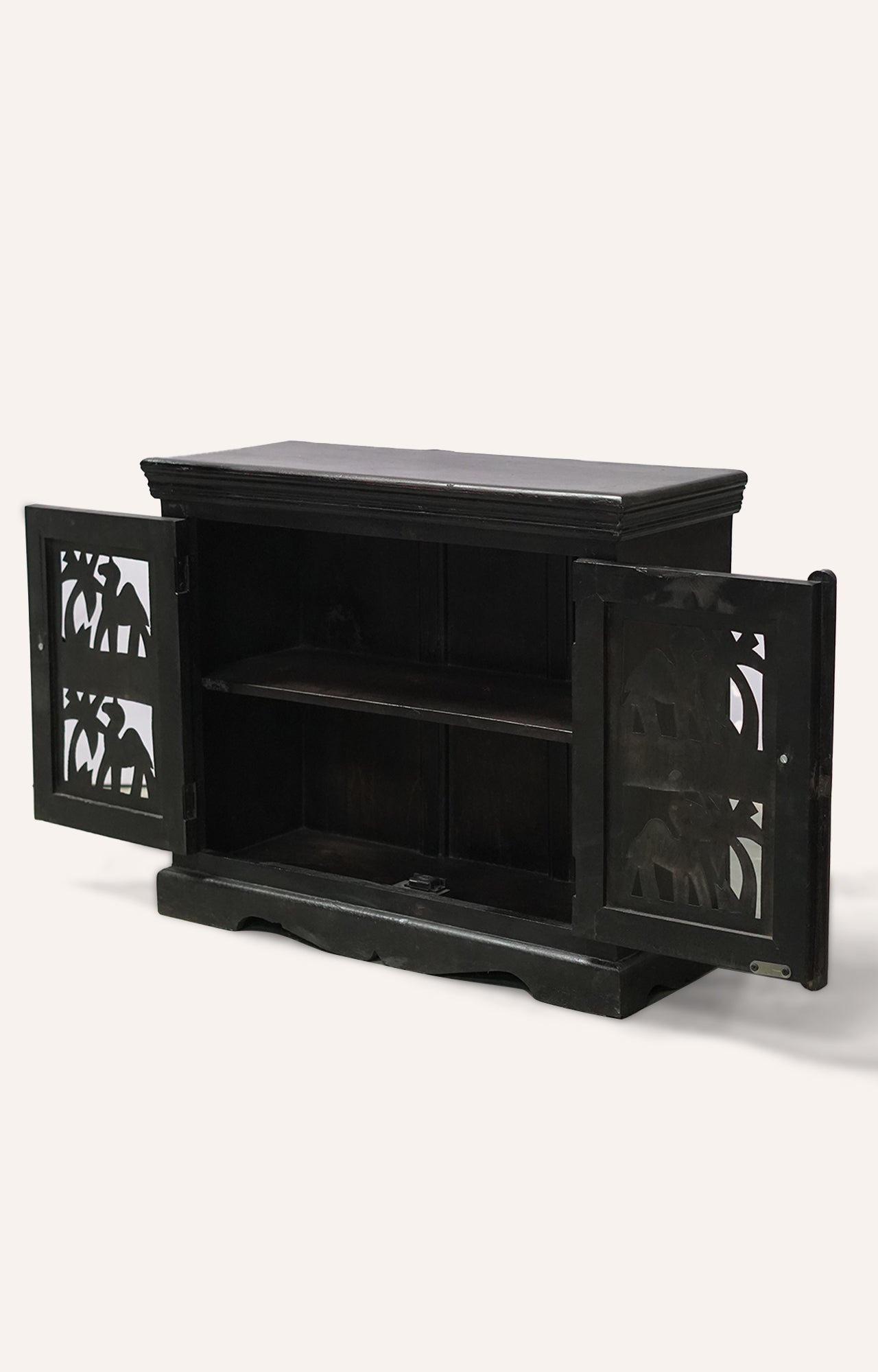 Black Wooden Cabinet with Elephant Carvings