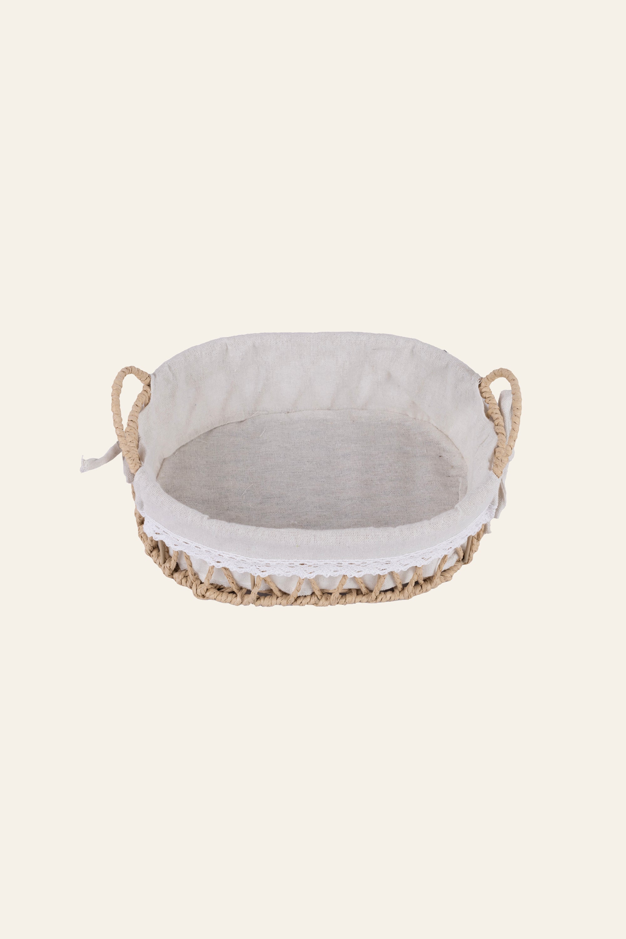Oval Woven Storage Basket with Fabric Liner – Medium