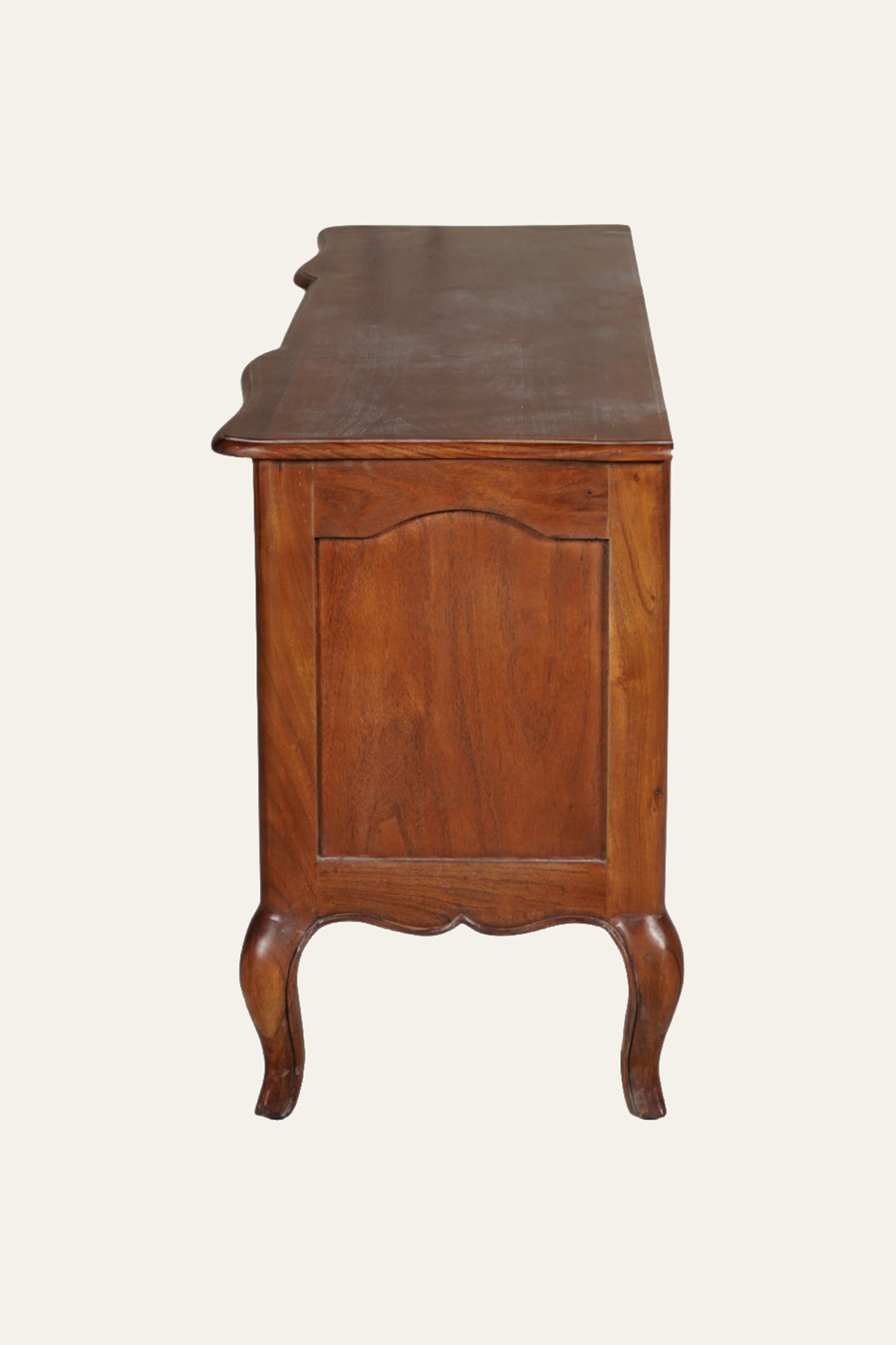 French Provincial Wooden TV Unit with 4 Drawers & Open Media Shelves