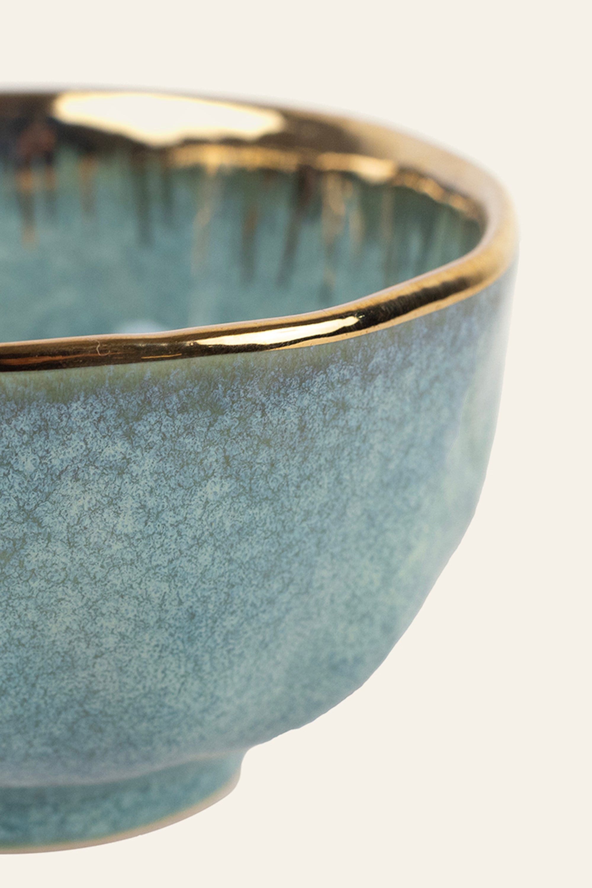 Verde Green Glazed Ceramic Serving Bowl with Gold Rim