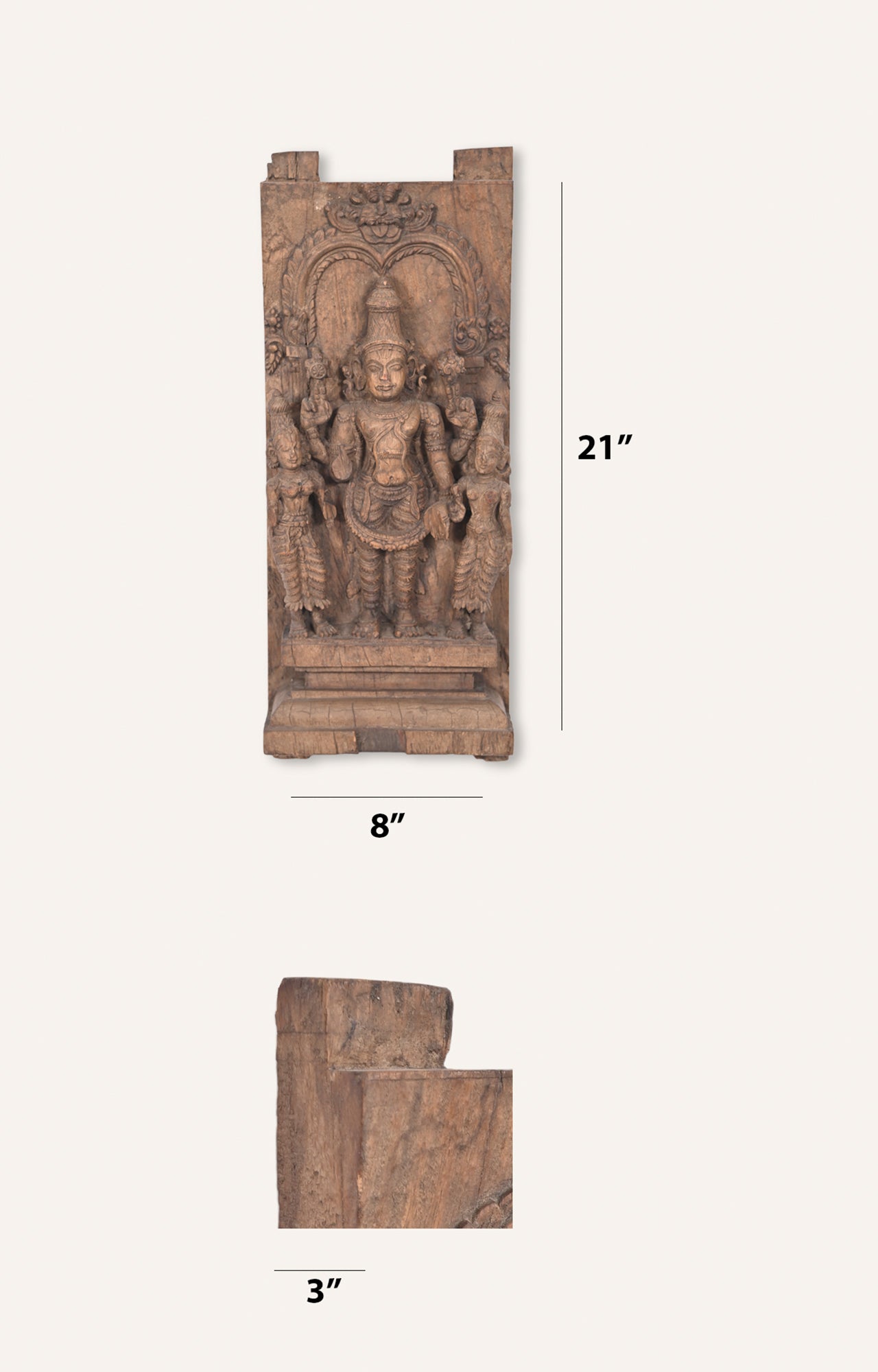 Carved Vintage Lord Brahma Panel in Teak