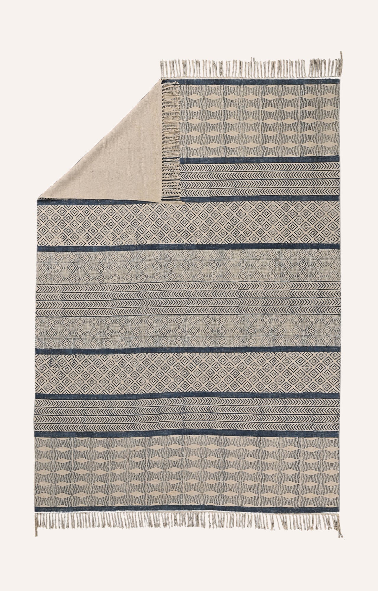 Blue and White Geometric Handwoven Kilim Rug