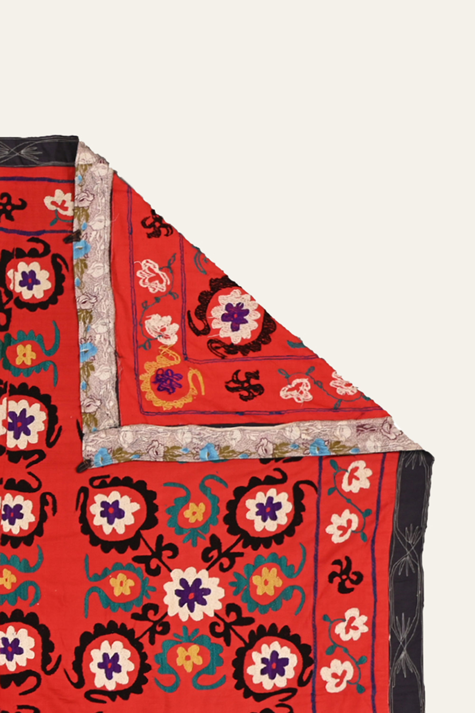Dense Medallion Red Suzani Antique Wall Hanging