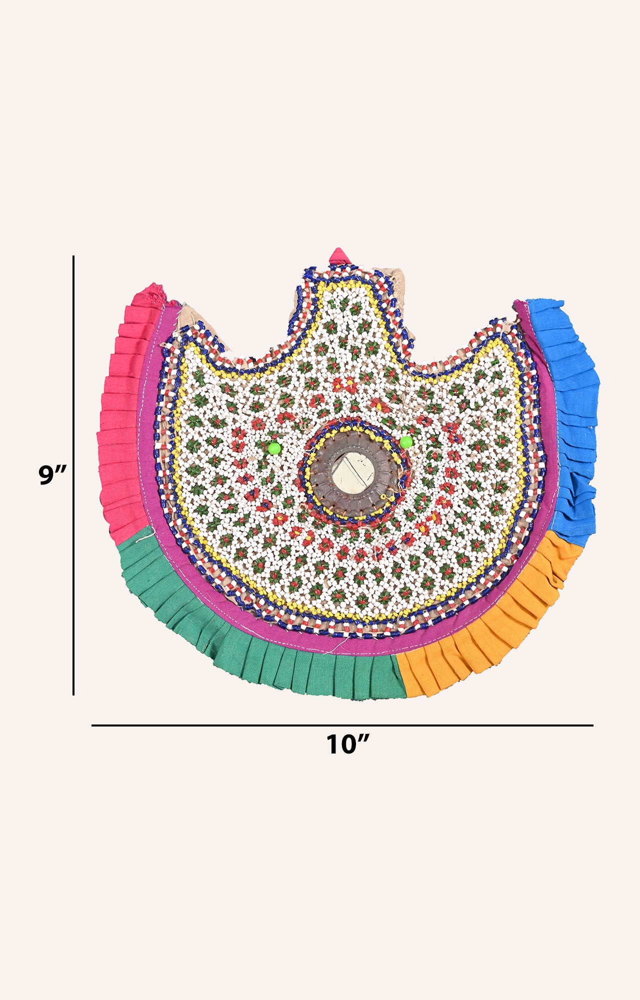 Vintage Gujarati Pearl-Embroidered Fan Wall Hanging