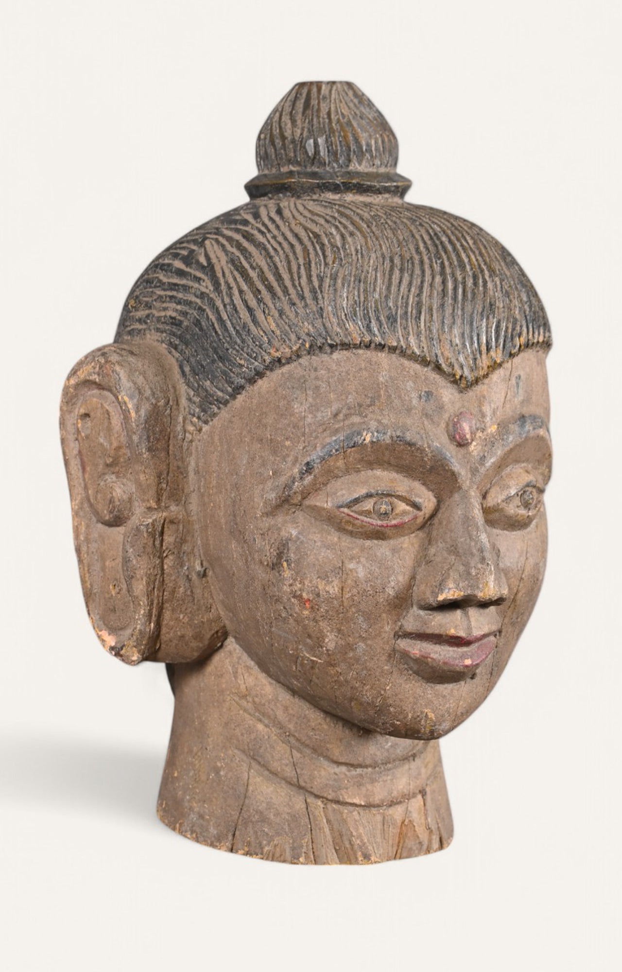 Hand-Carved Wooden Buddha Wall Mask – Vintage Aged Finish